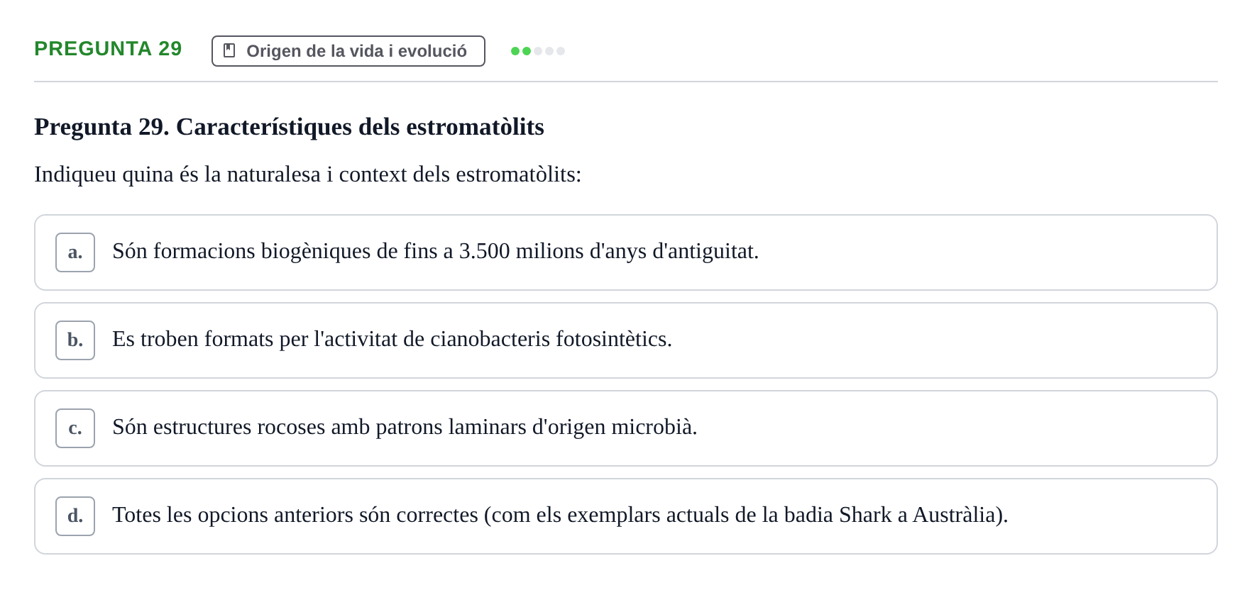 Enunciado: Pregunta 29 · Biología URV Examen de Biologia