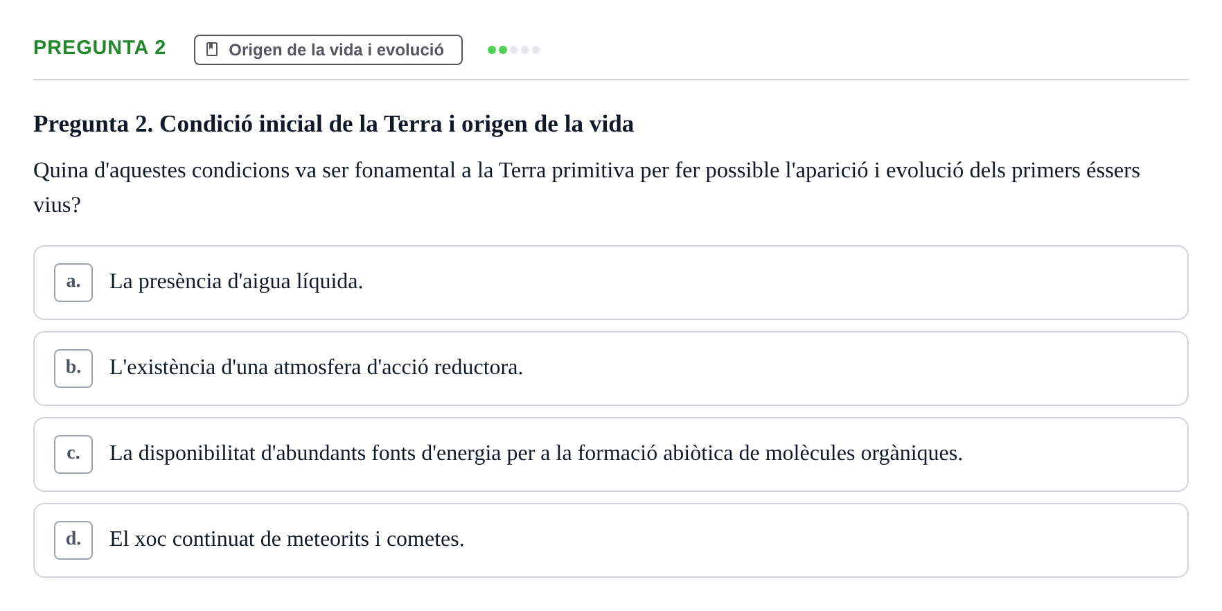 Enunciado: Pregunta 2 · Biología URV Examen de Biologia