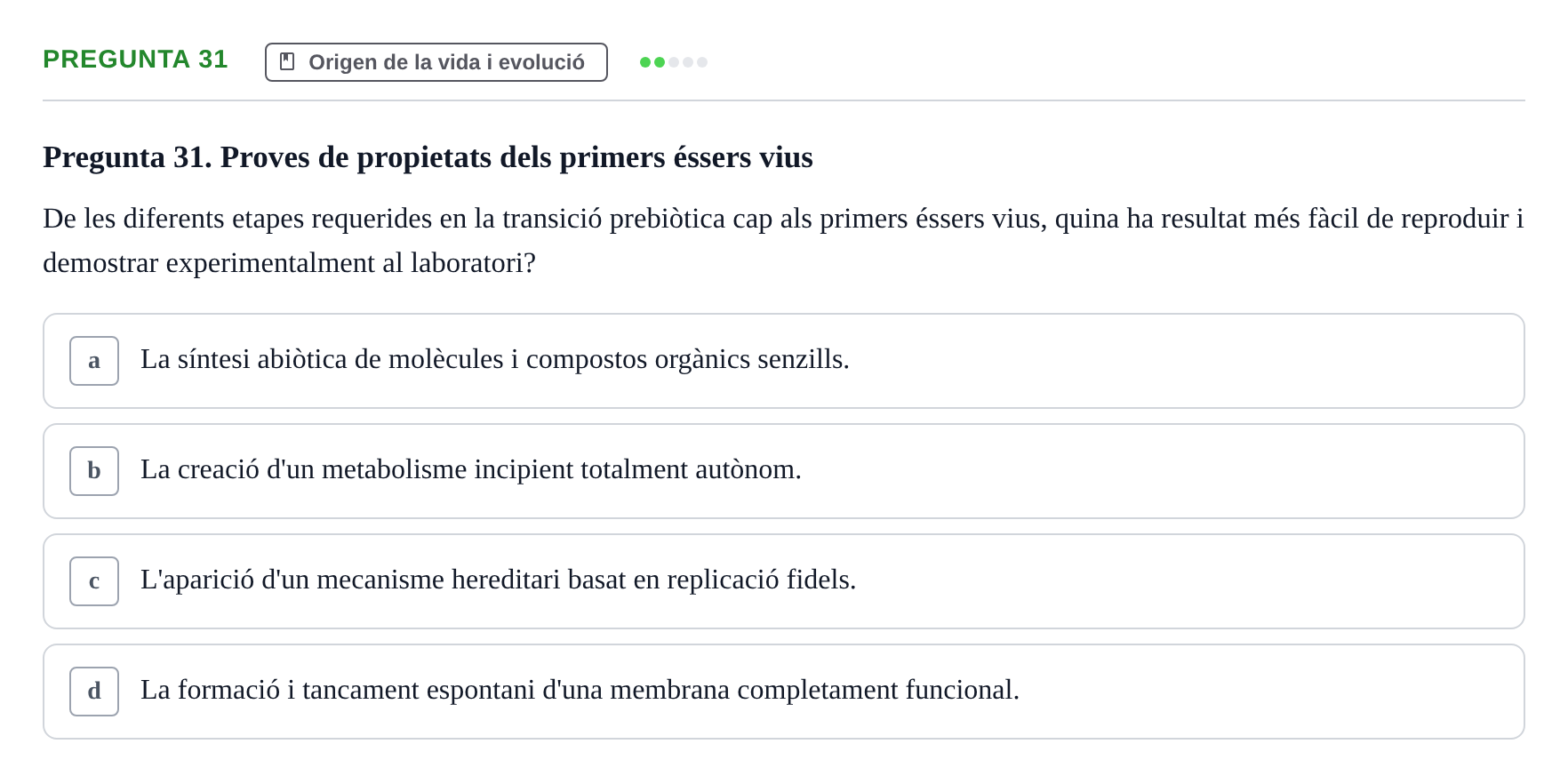 Enunciado: Pregunta 31 · Biología URV Examen de Biologia