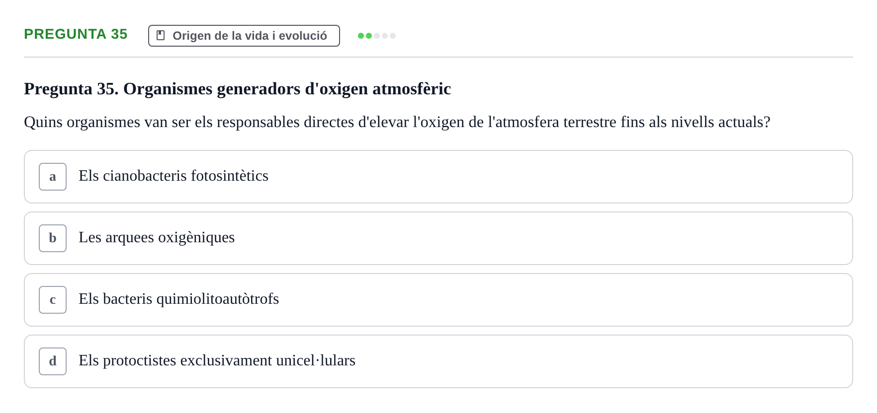 Enunciado: Pregunta 35 · Biología URV Examen de Biologia