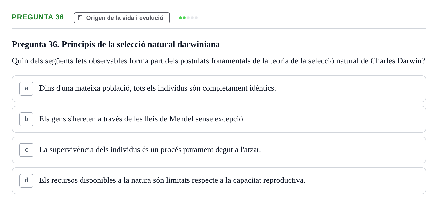 Enunciado: Pregunta 36 · Biología URV Examen de Biologia