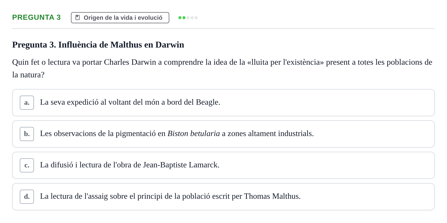 Enunciado: Pregunta 3 · Biología URV Examen de Biologia