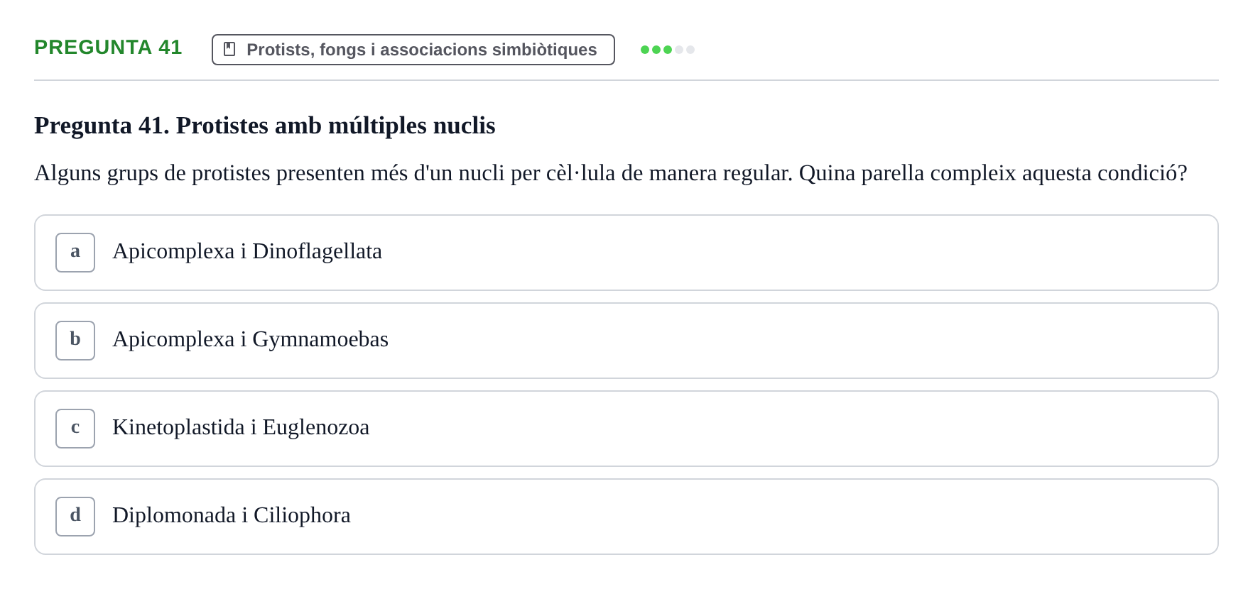 Enunciado: Pregunta 41 · Biología URV Examen de Biologia