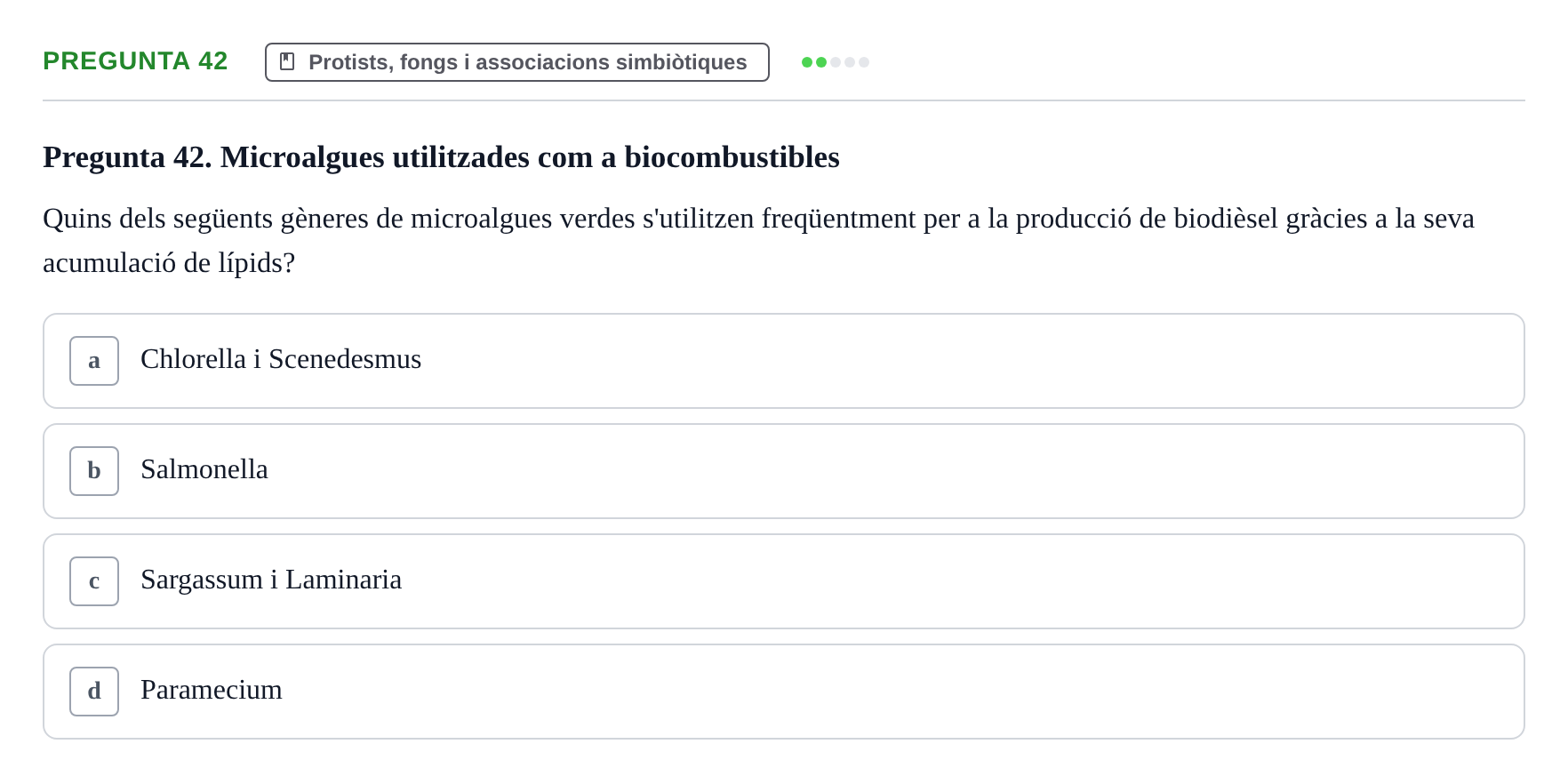 Enunciado: Pregunta 42 · Biología URV Examen de Biologia