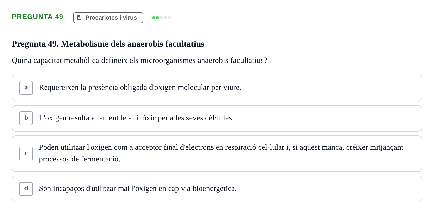Enunciado: Pregunta 49 · Biología URV Examen de Biologia