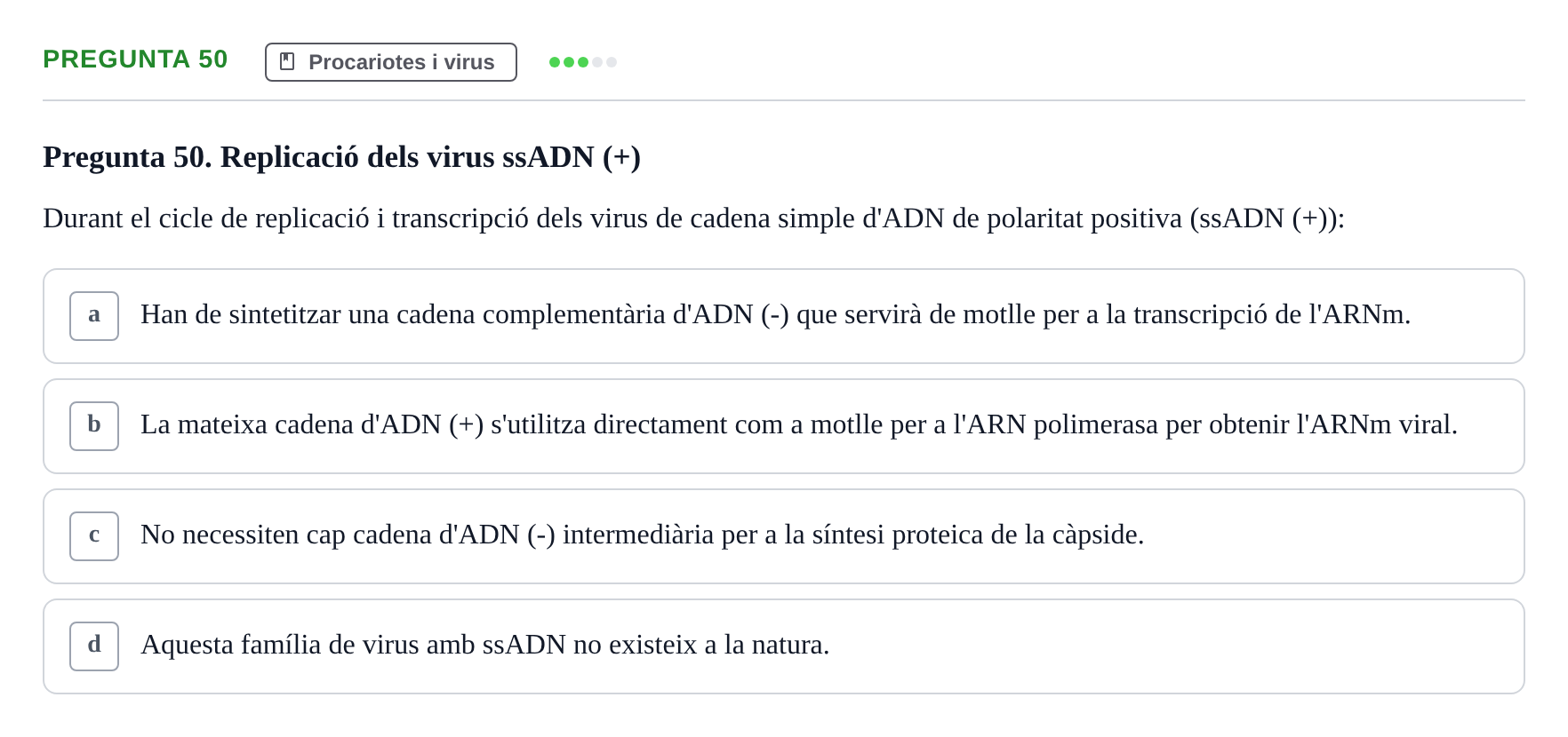 Enunciado: Pregunta 50 · Biología URV Examen de Biologia