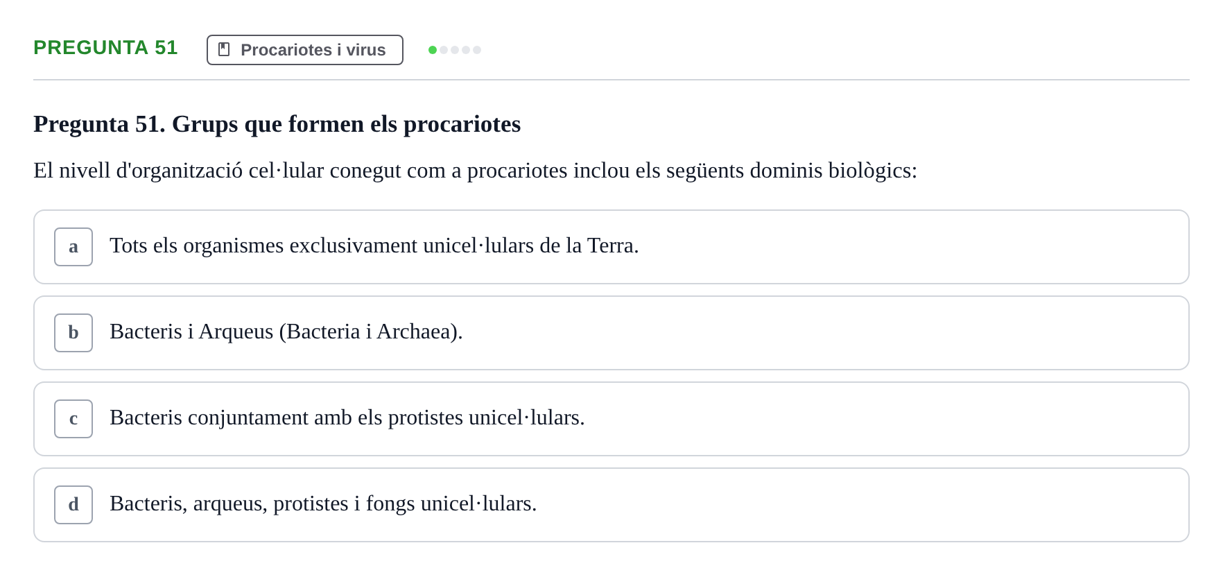 Enunciado: Pregunta 51 · Biología URV Examen de Biologia