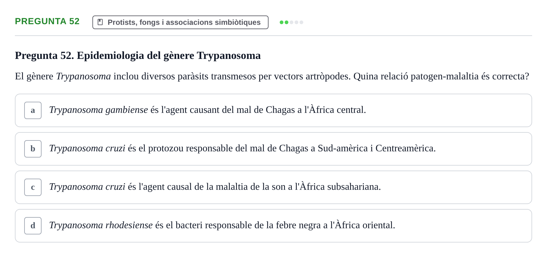 Enunciado: Pregunta 52 · Biología URV Examen de Biologia
