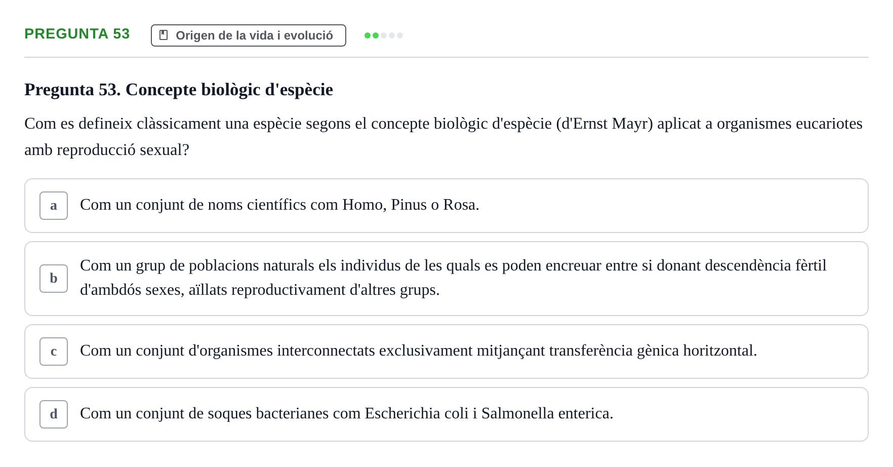 Enunciado: Pregunta 53 · Biología URV Examen de Biologia