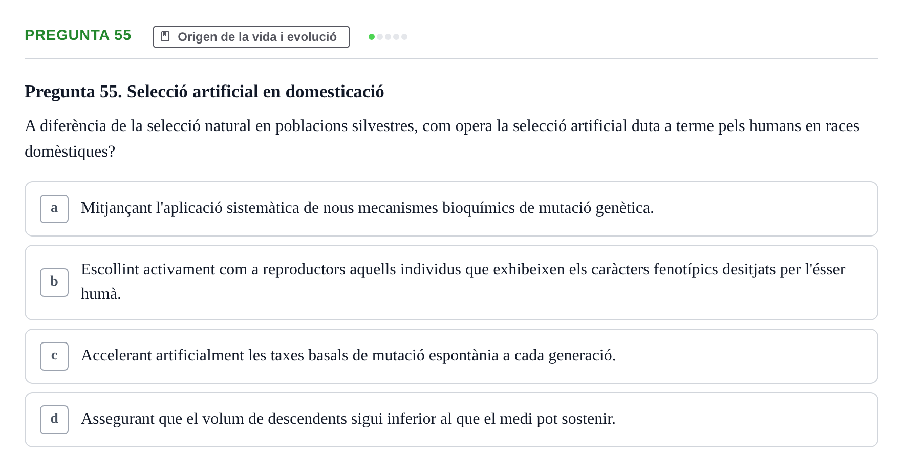 Enunciado: Pregunta 55 · Biología URV Examen de Biologia