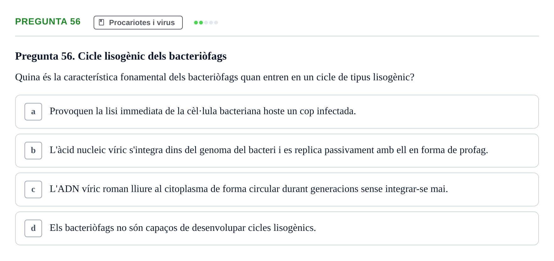 Enunciado: Pregunta 56 · Biología URV Examen de Biologia