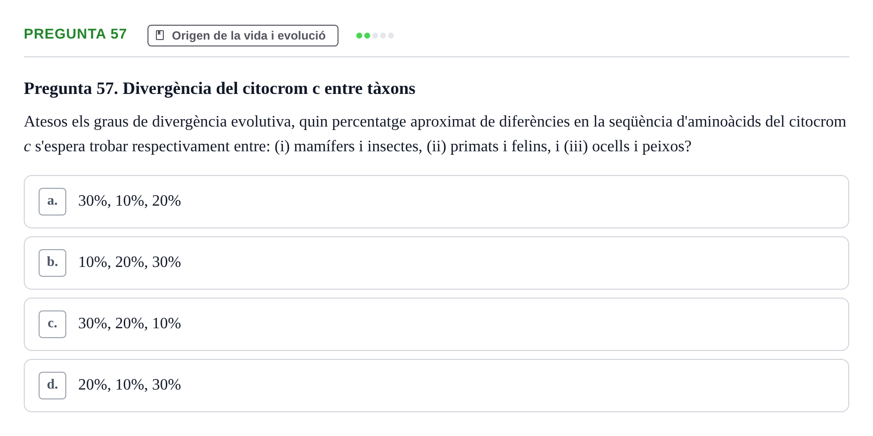 Enunciado: Pregunta 57 · Biología URV Examen de Biologia