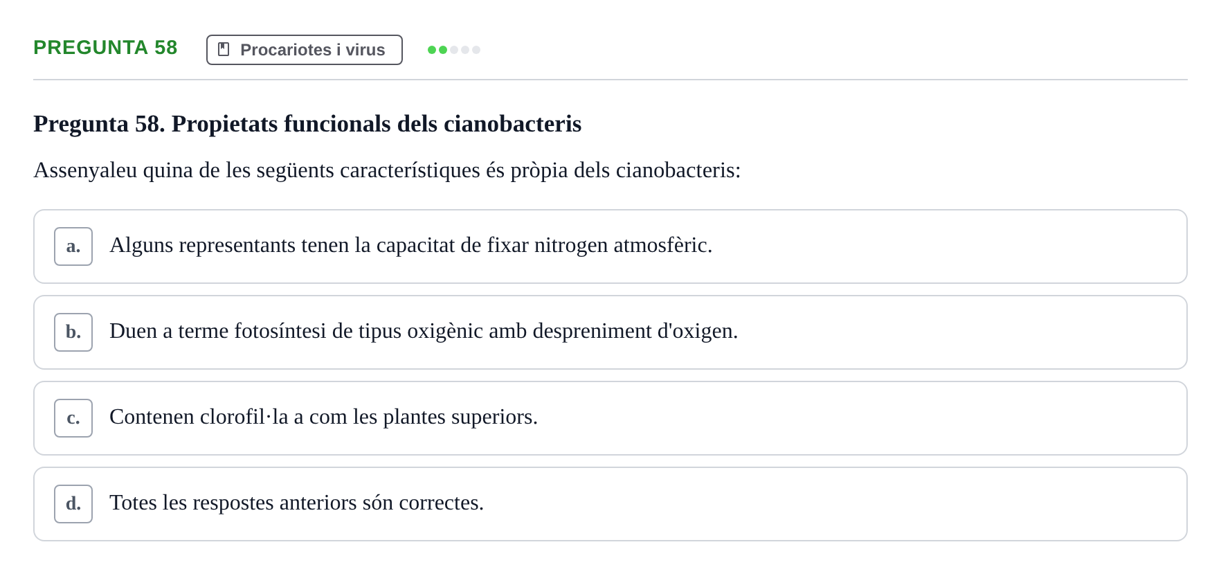Enunciado: Pregunta 58 · Biología URV Examen de Biologia