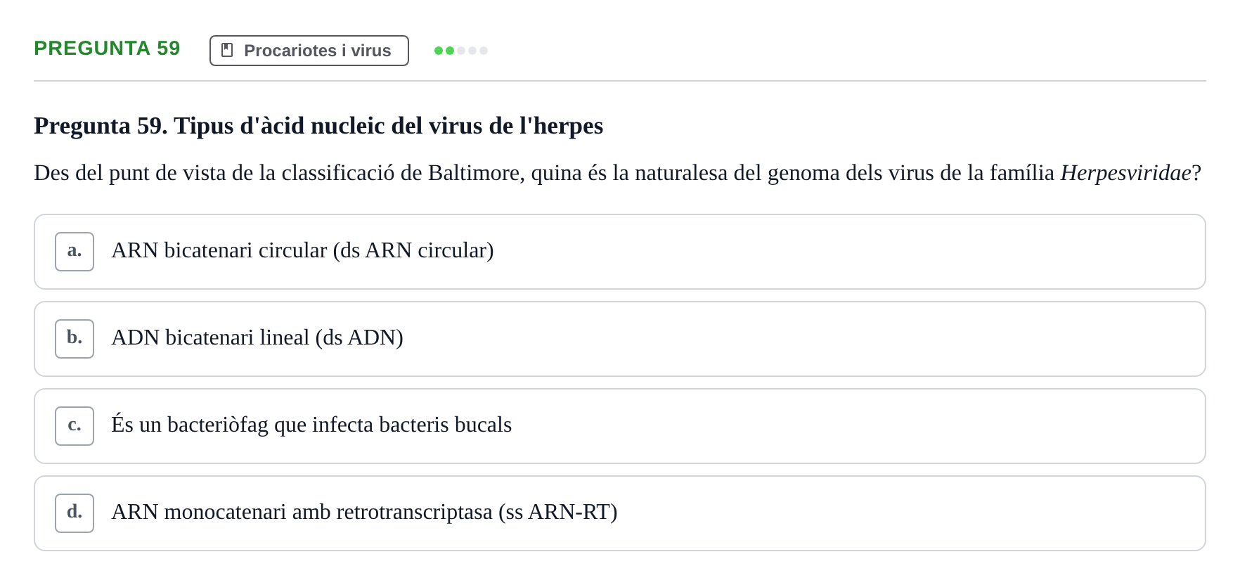 Enunciado: Pregunta 59 · Biología URV Examen de Biologia