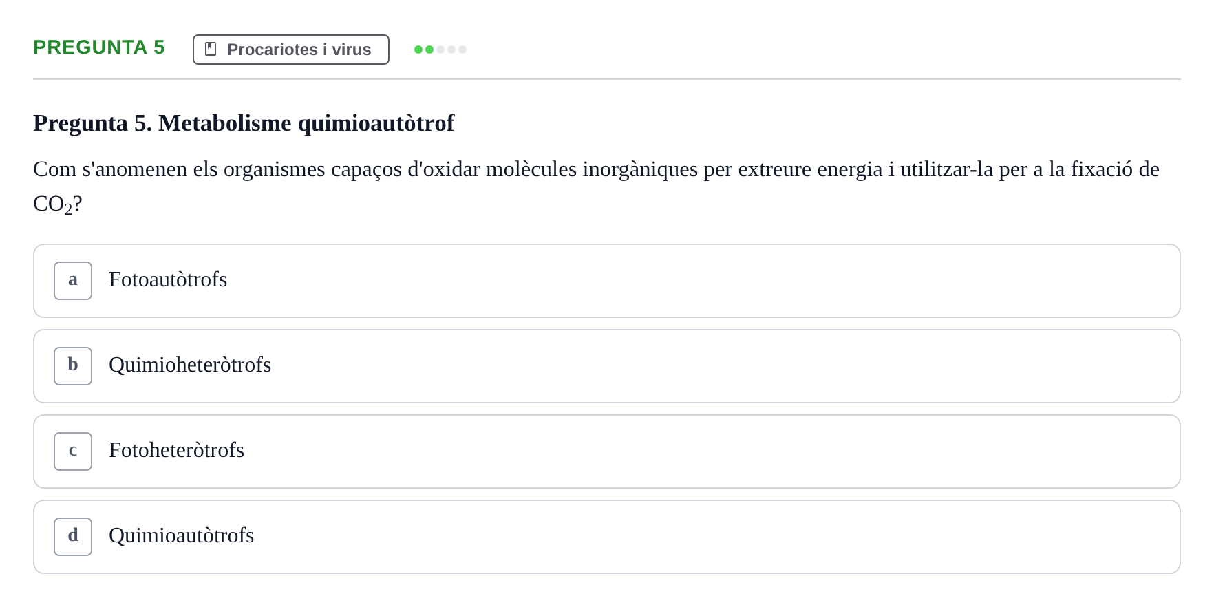 Enunciado: Pregunta 5 · Biología URV Examen de Biologia