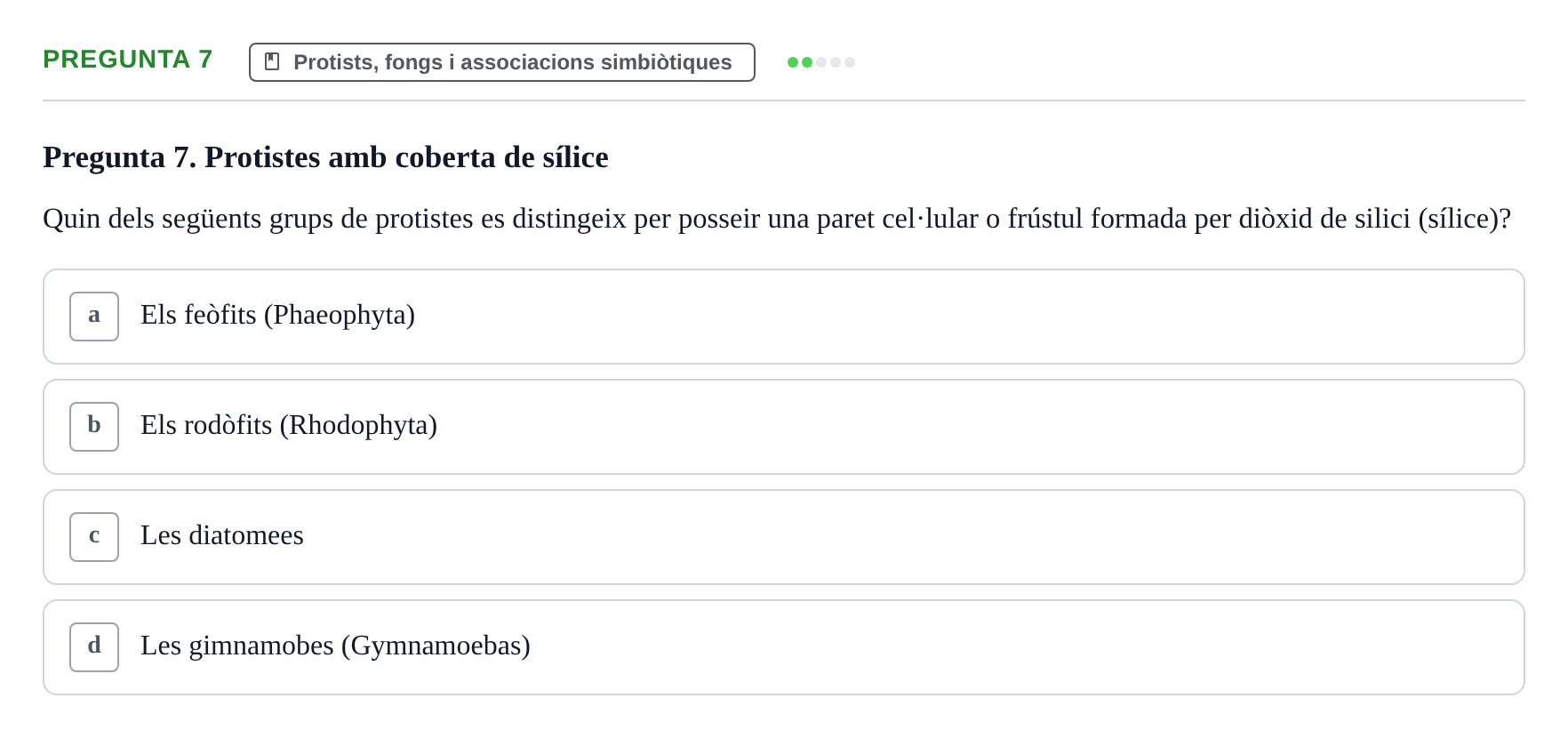 Enunciado: Pregunta 7 · Biología URV Examen de Biologia