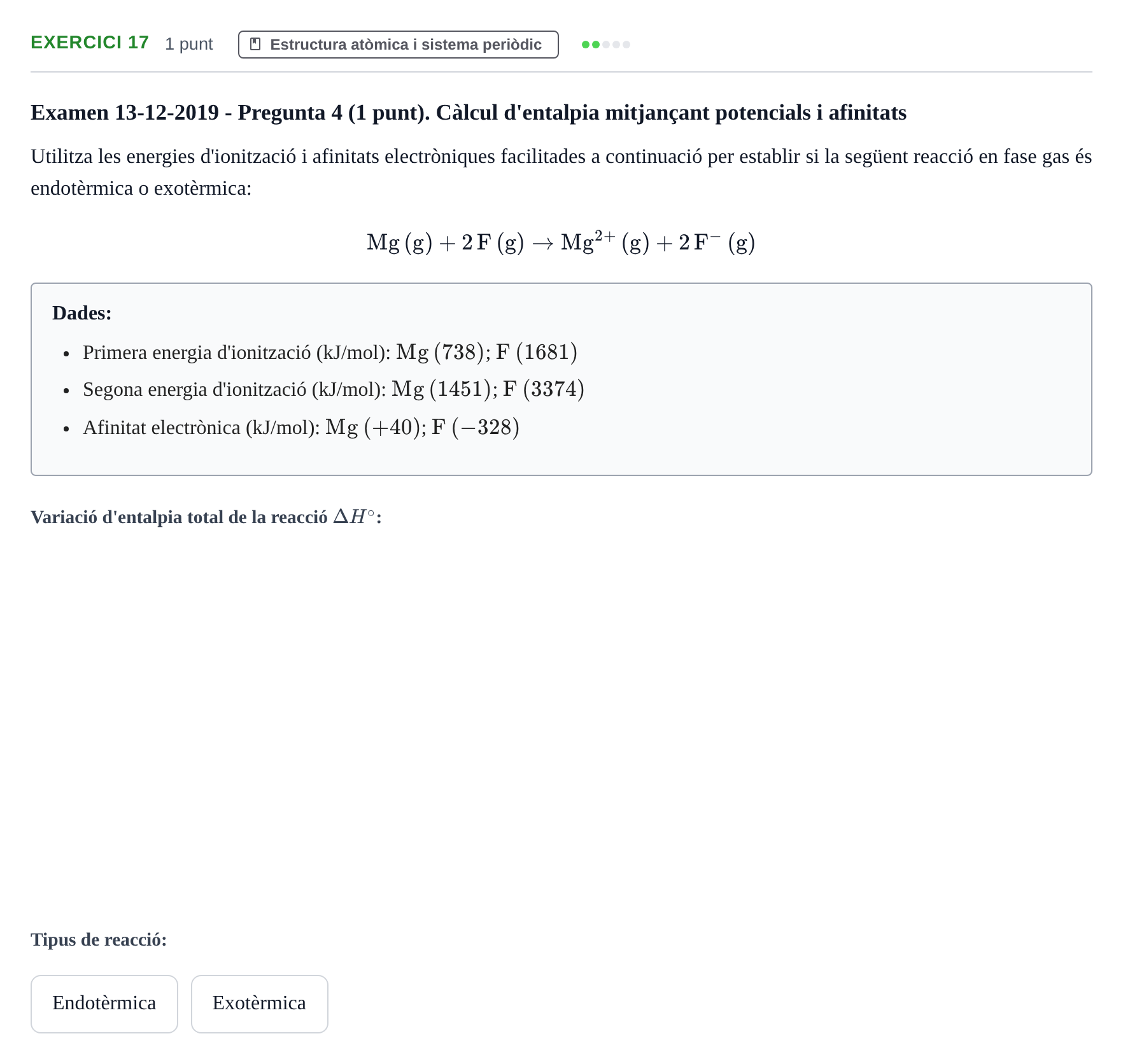 Enunciado: Problema 17 · Química I URV 2018