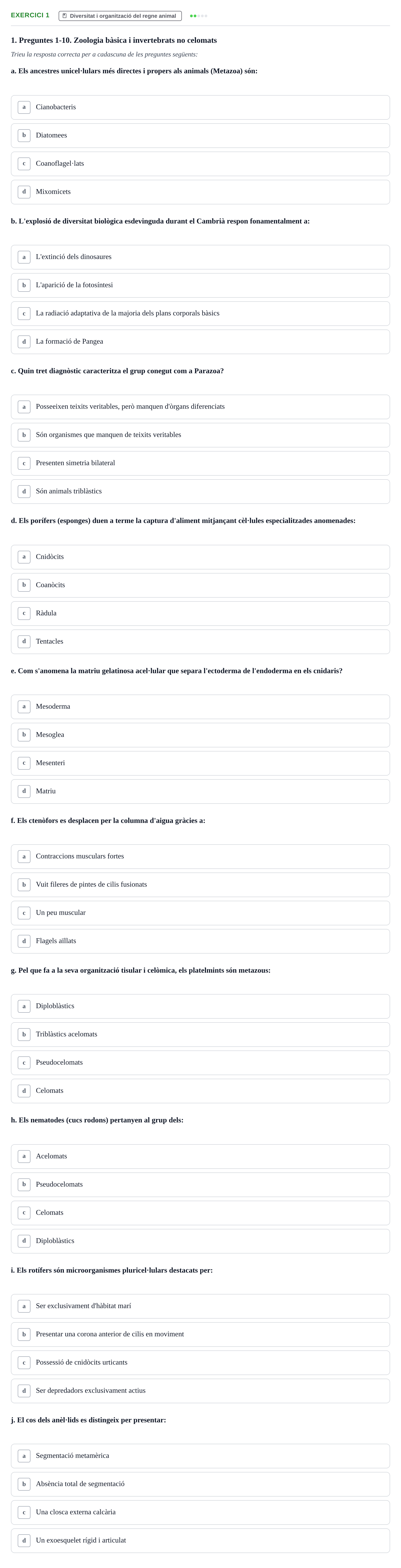 Enunciado: Problema 1 · Biología URV Simulacre d'examen: Zoologia, Teixits Animals i Botànica
