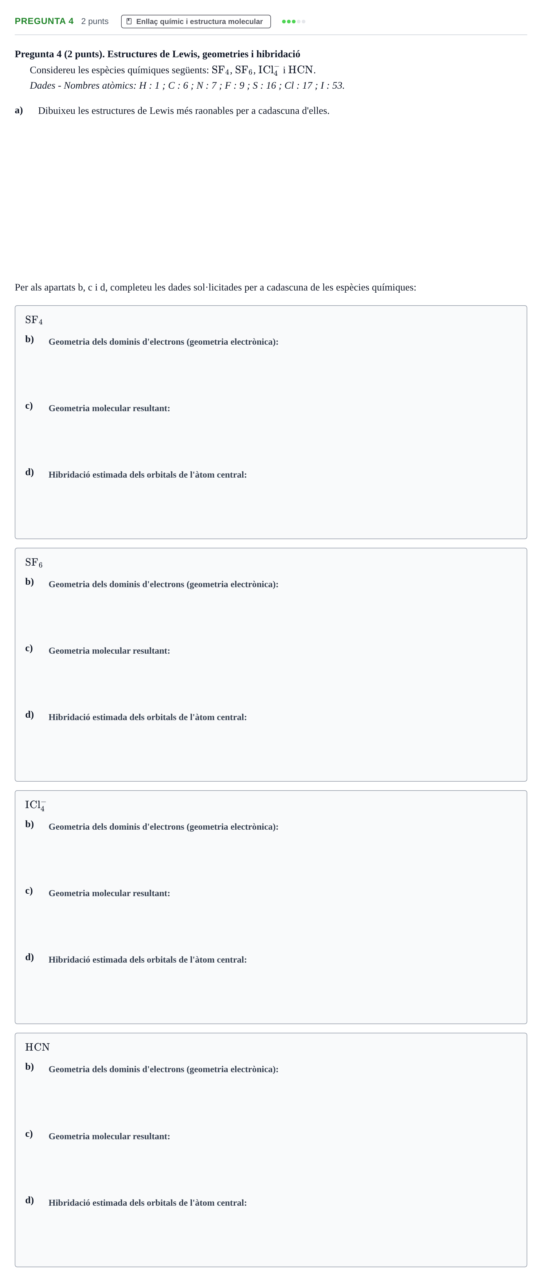 Enunciado: Pregunta 4 · Química I URV 2015