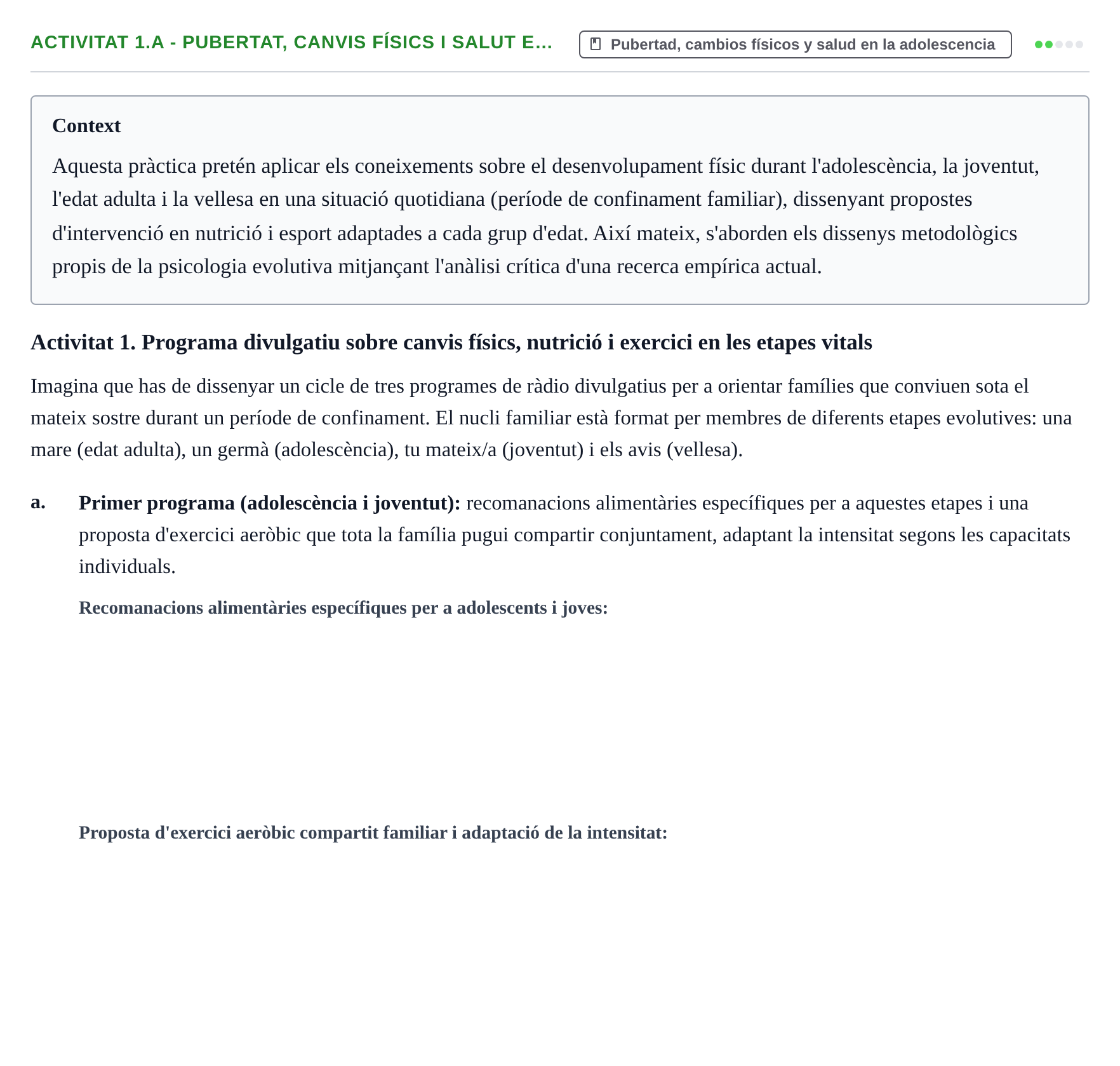 Enunciado: Activitat 1.a - Pubertat, canvis físics i salut e…