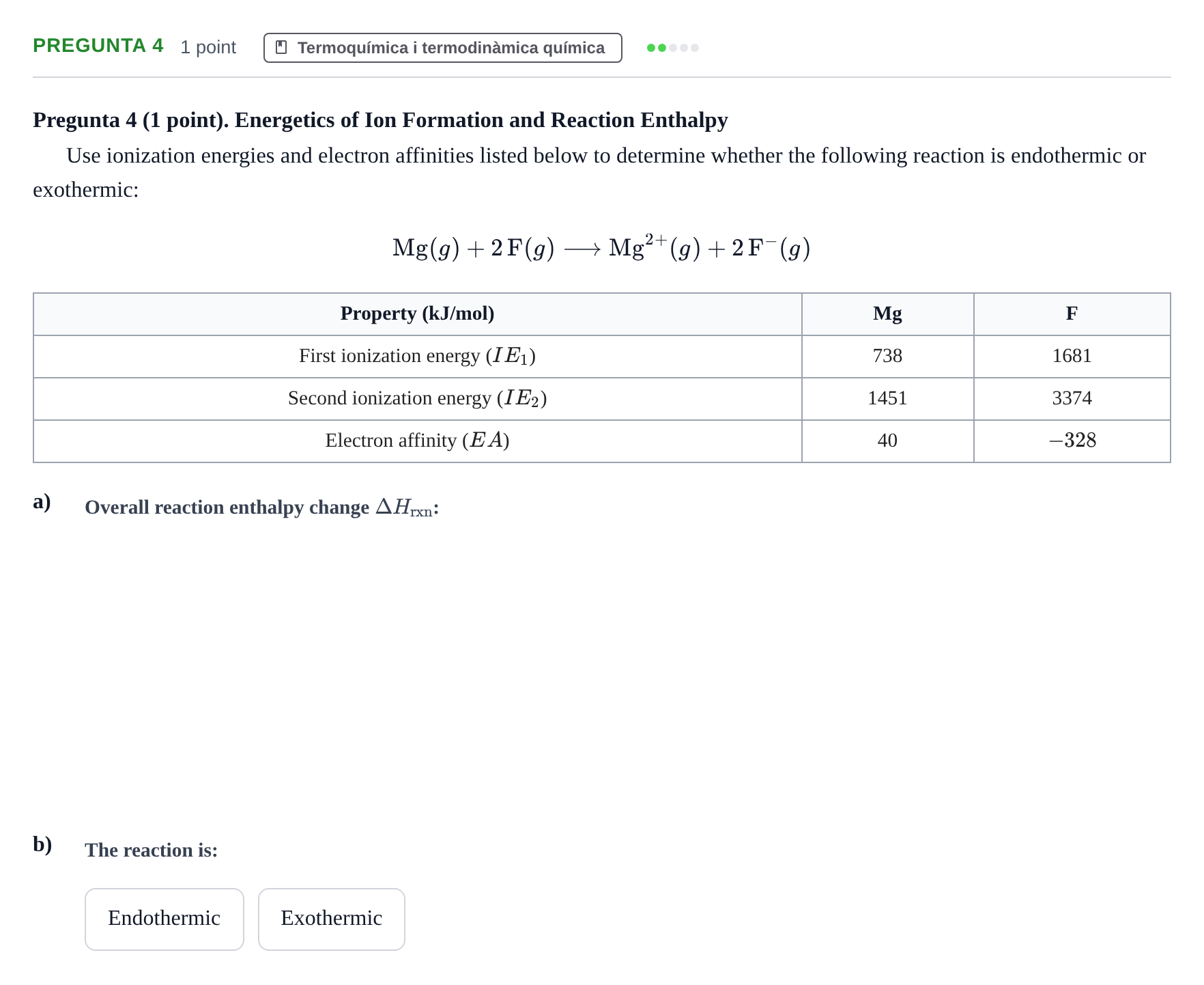 Enunciado: Pregunta 4 · Química I URV 2019