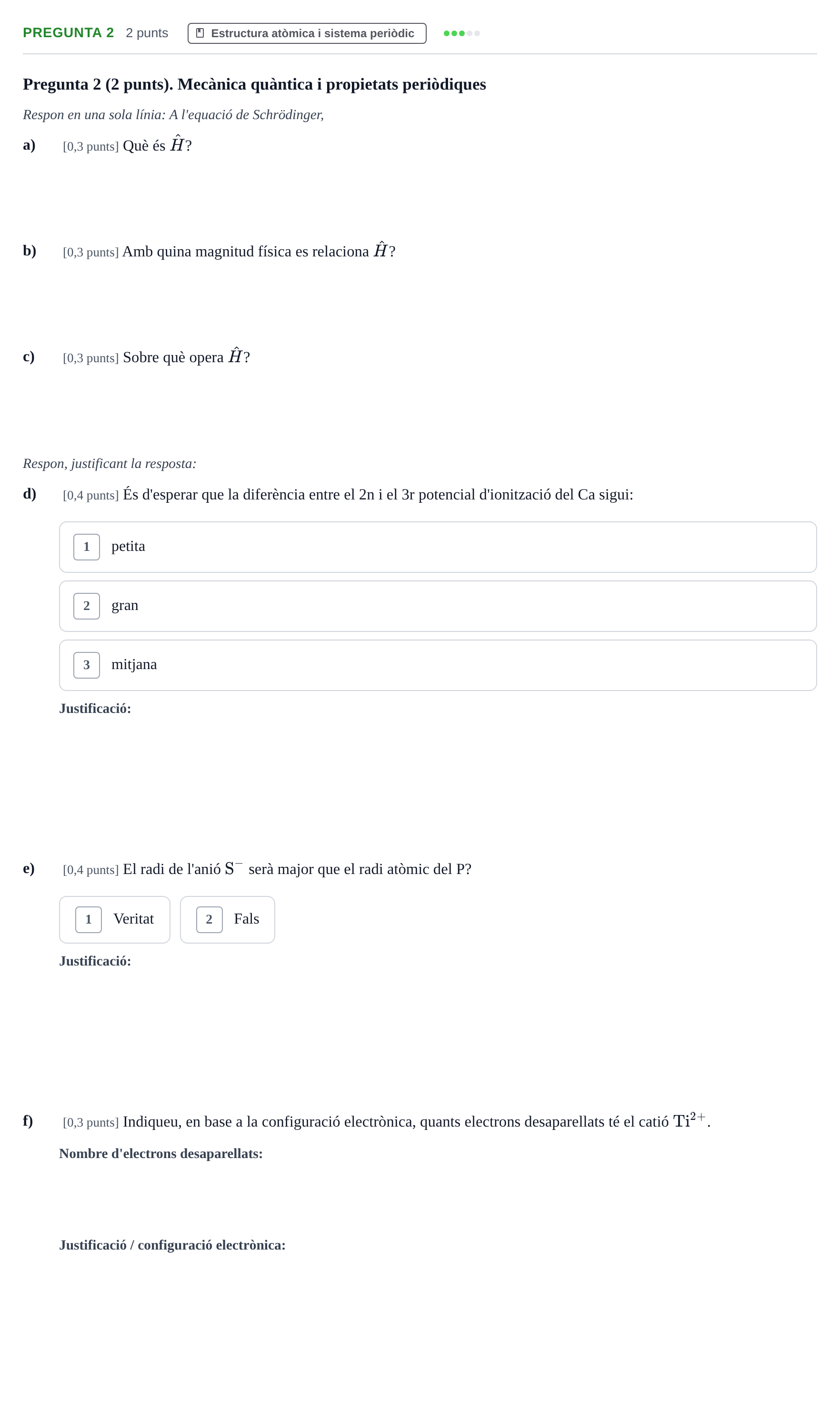 Enunciado: Pregunta 2 · Química I URV 2022