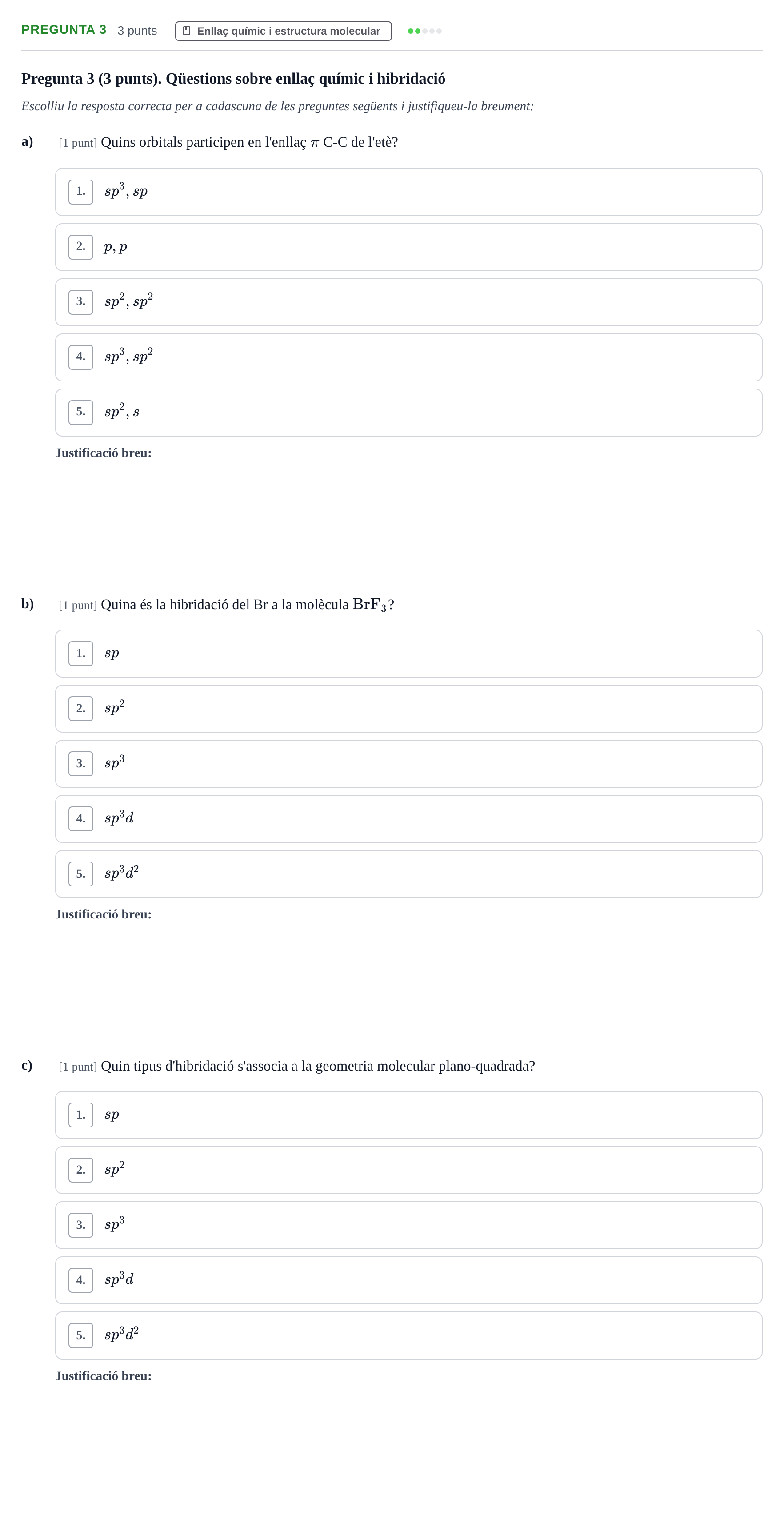 Enunciado: Pregunta 3 · Química I URV 2022