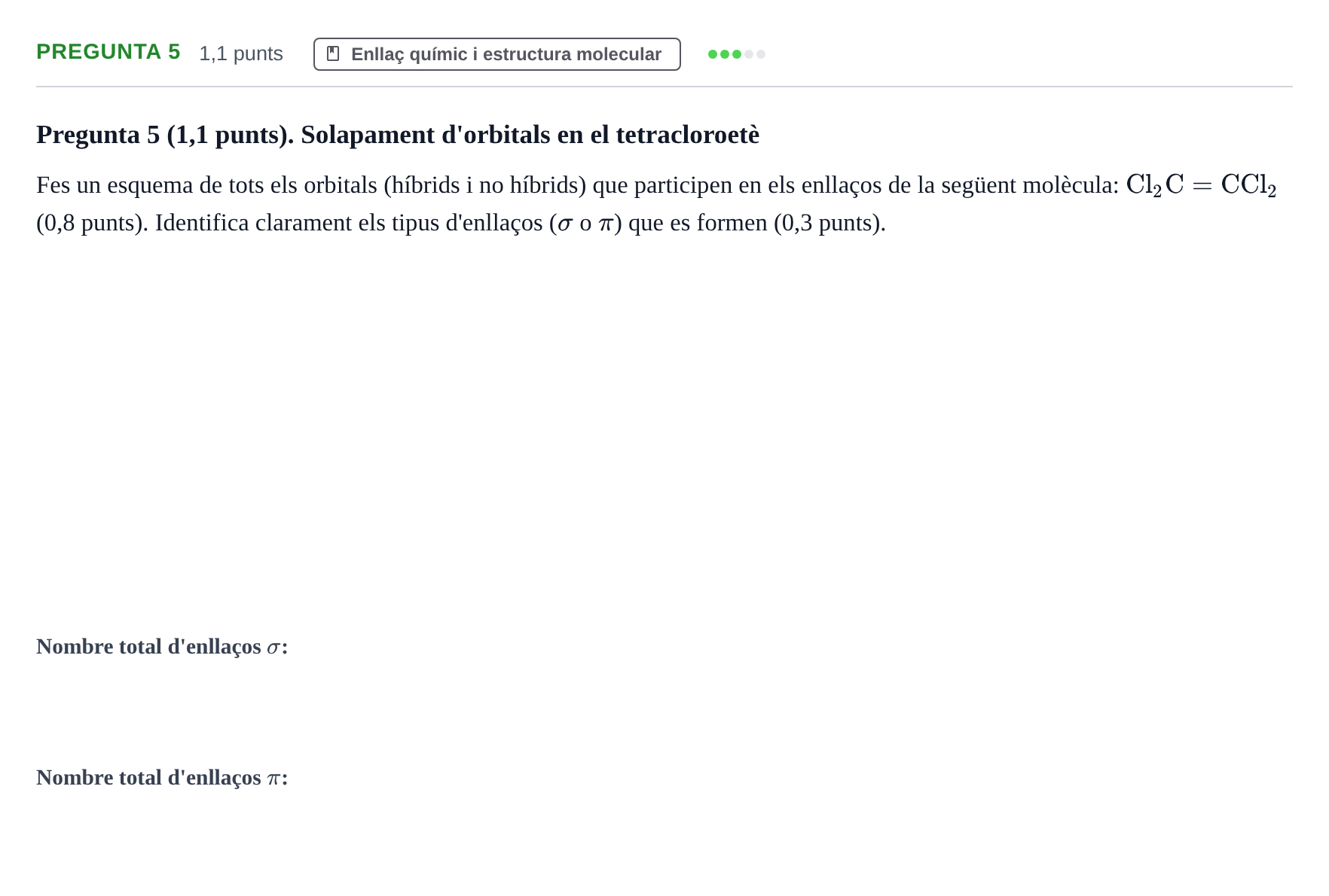 Enunciado: Pregunta 5 · Química I URV 2022