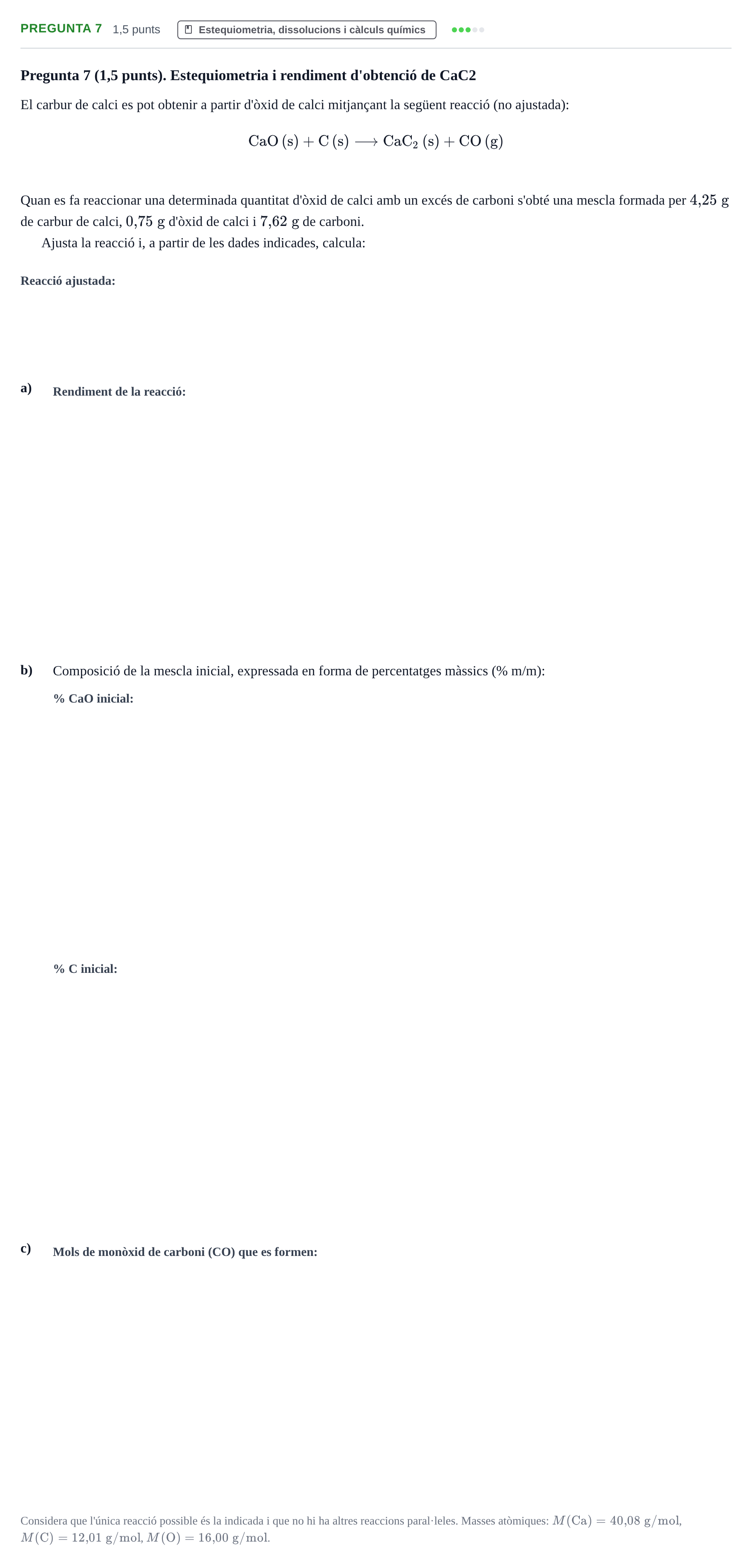 Enunciado: Pregunta 7 · Química I URV 2022