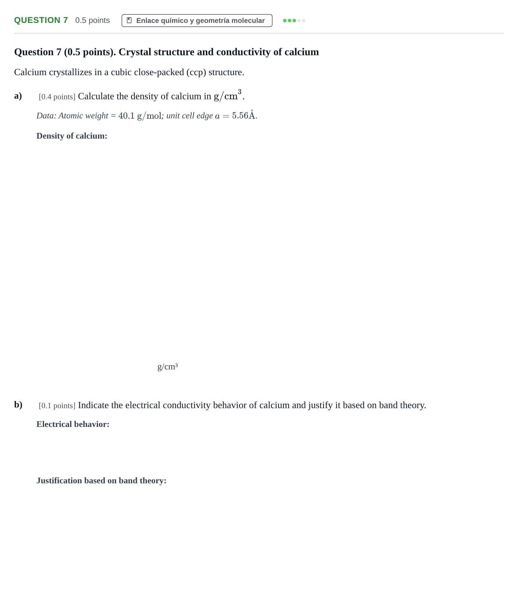 Enunciado: Question 7 · Complements de química URV Juny 2023