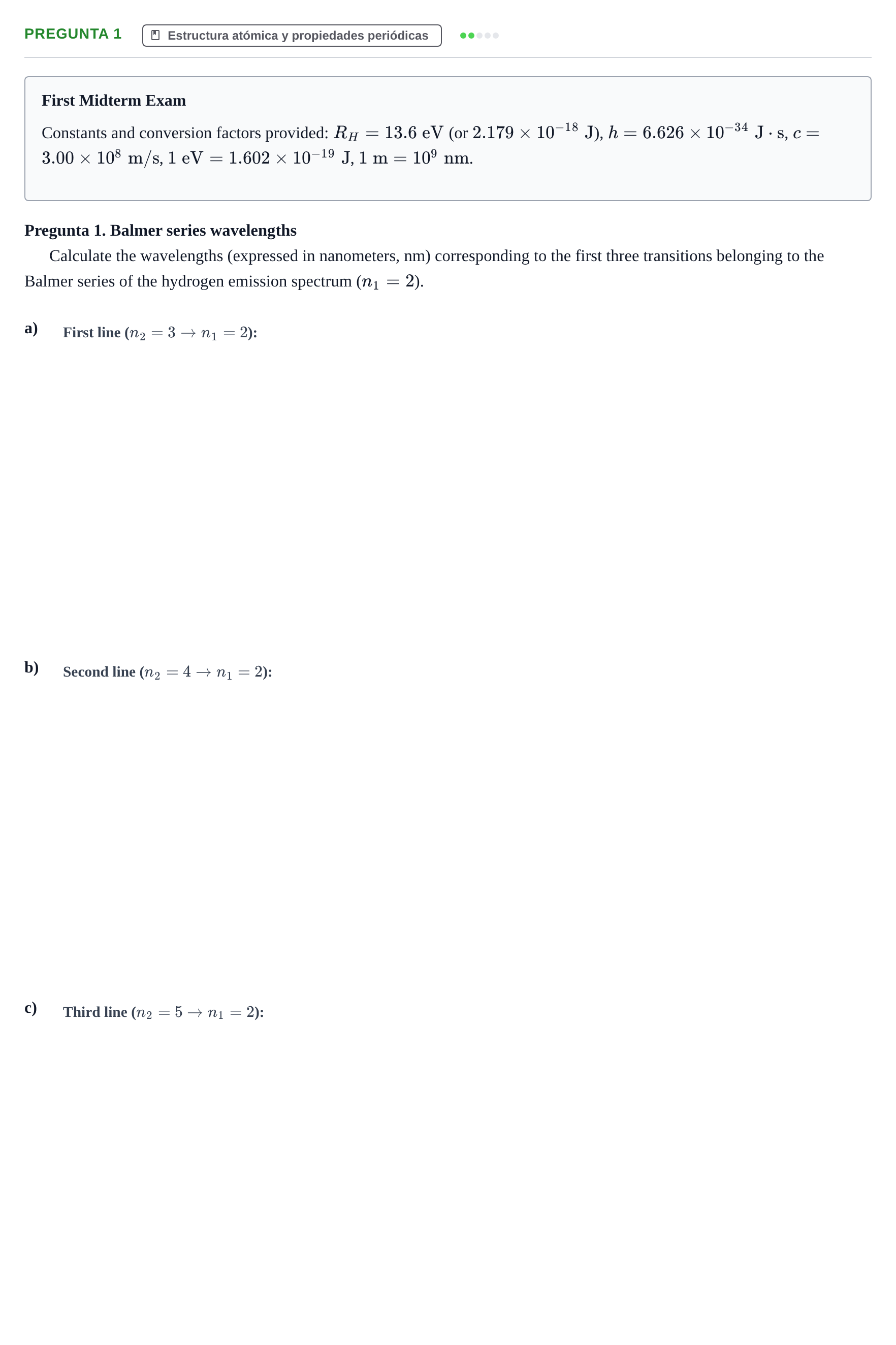 Enunciado: Pregunta 1 · Complements de química URV Examen Primer Parcial. Complements de Química