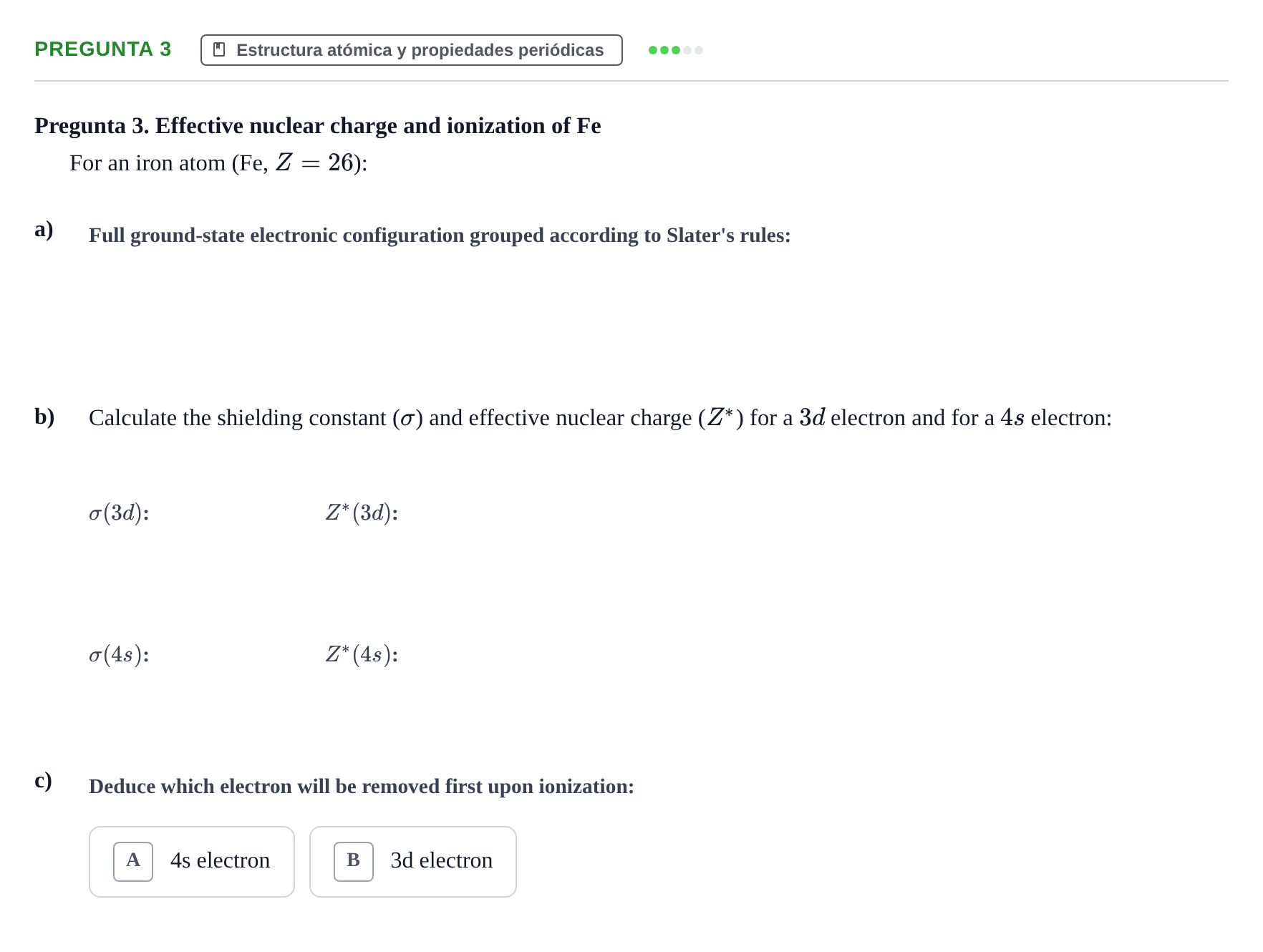 Enunciado: Pregunta 3 · Complements de química URV Examen Primer Parcial. Complements de Química