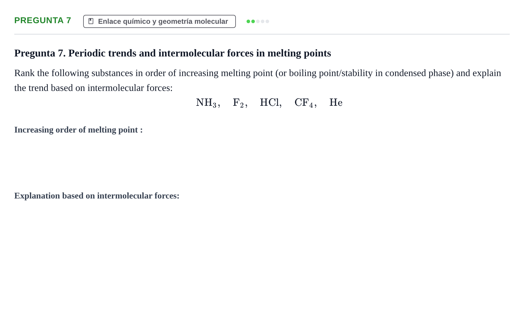 Enunciado: Pregunta 7 · Complements de química URV Examen Primer Parcial. Complements de Química