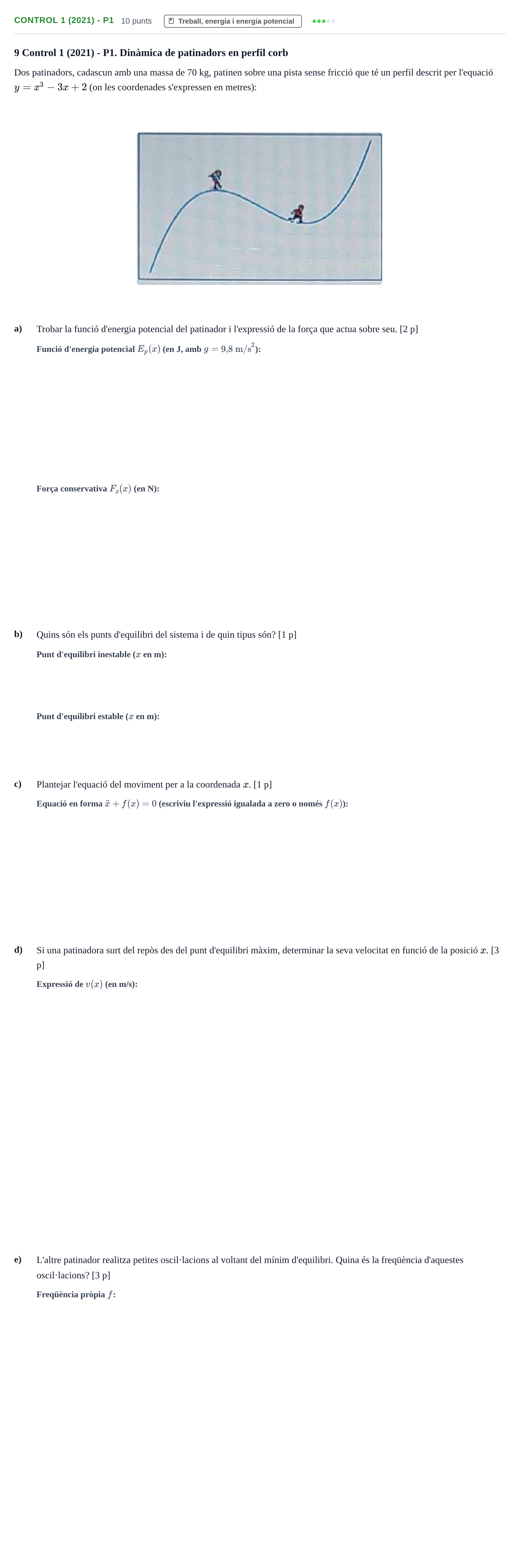 Enunciado: Ejercicio Control 1 (2021) - P1 · Física I URV 2001