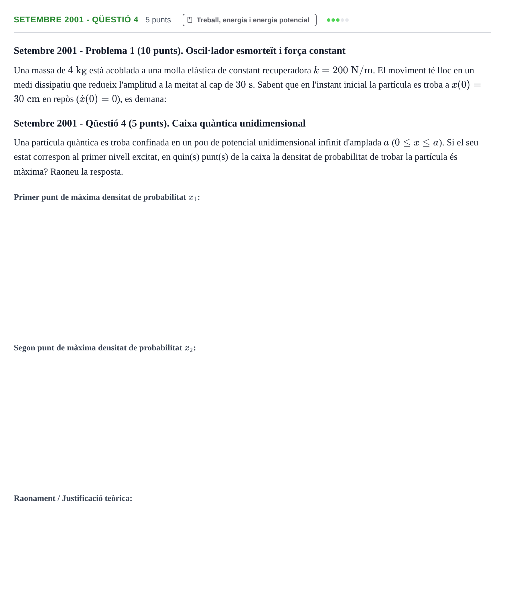 Enunciado: Ejercicio Setembre 2001 - Qüestió 4 · Física I URV 2001