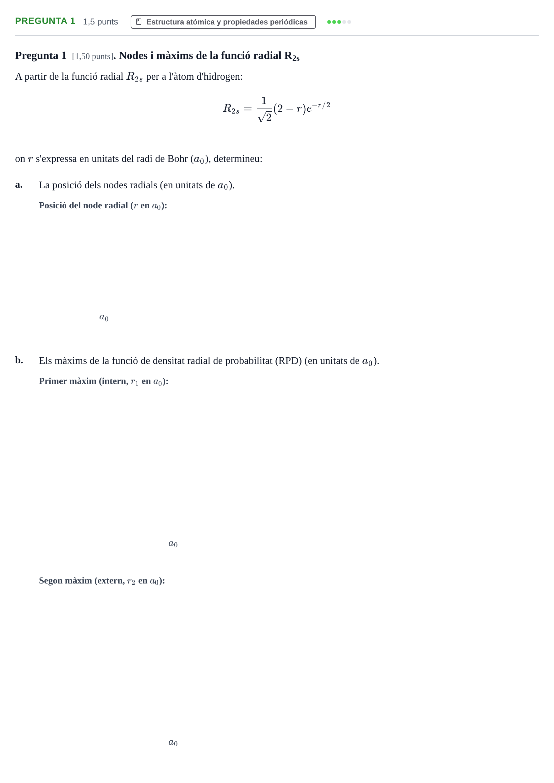 Enunciado: Pregunta 1 · Complements de química URV Examen de Complements de Química