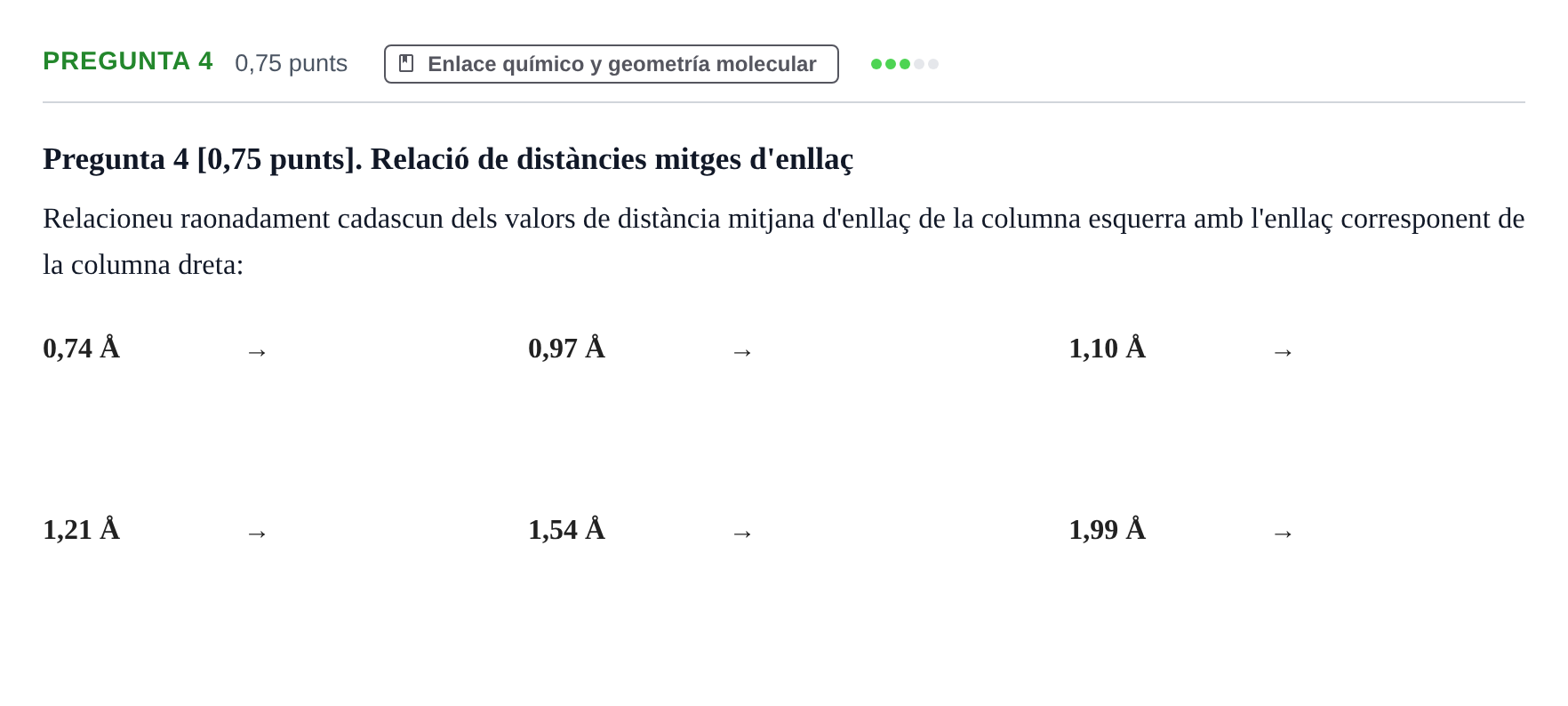 Enunciado: Pregunta 4 · Complements de química URV Examen de Complements de Química