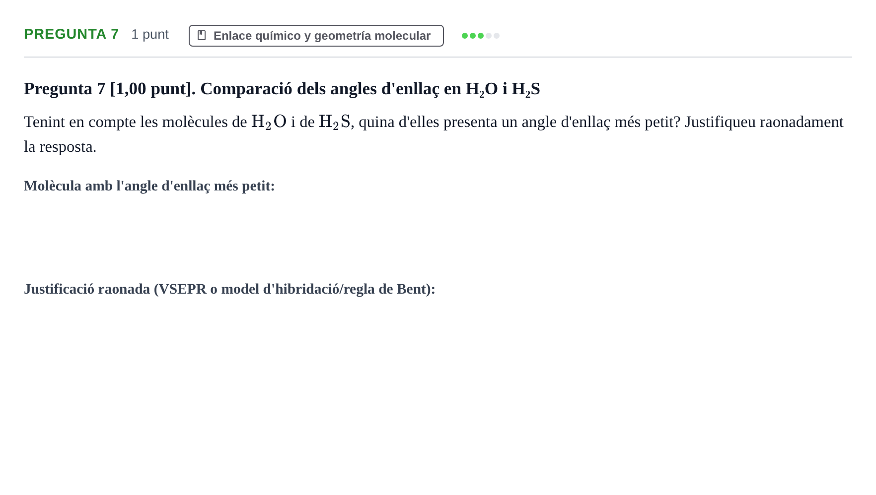 Enunciado: Pregunta 7 · Complements de química URV Examen de Complements de Química