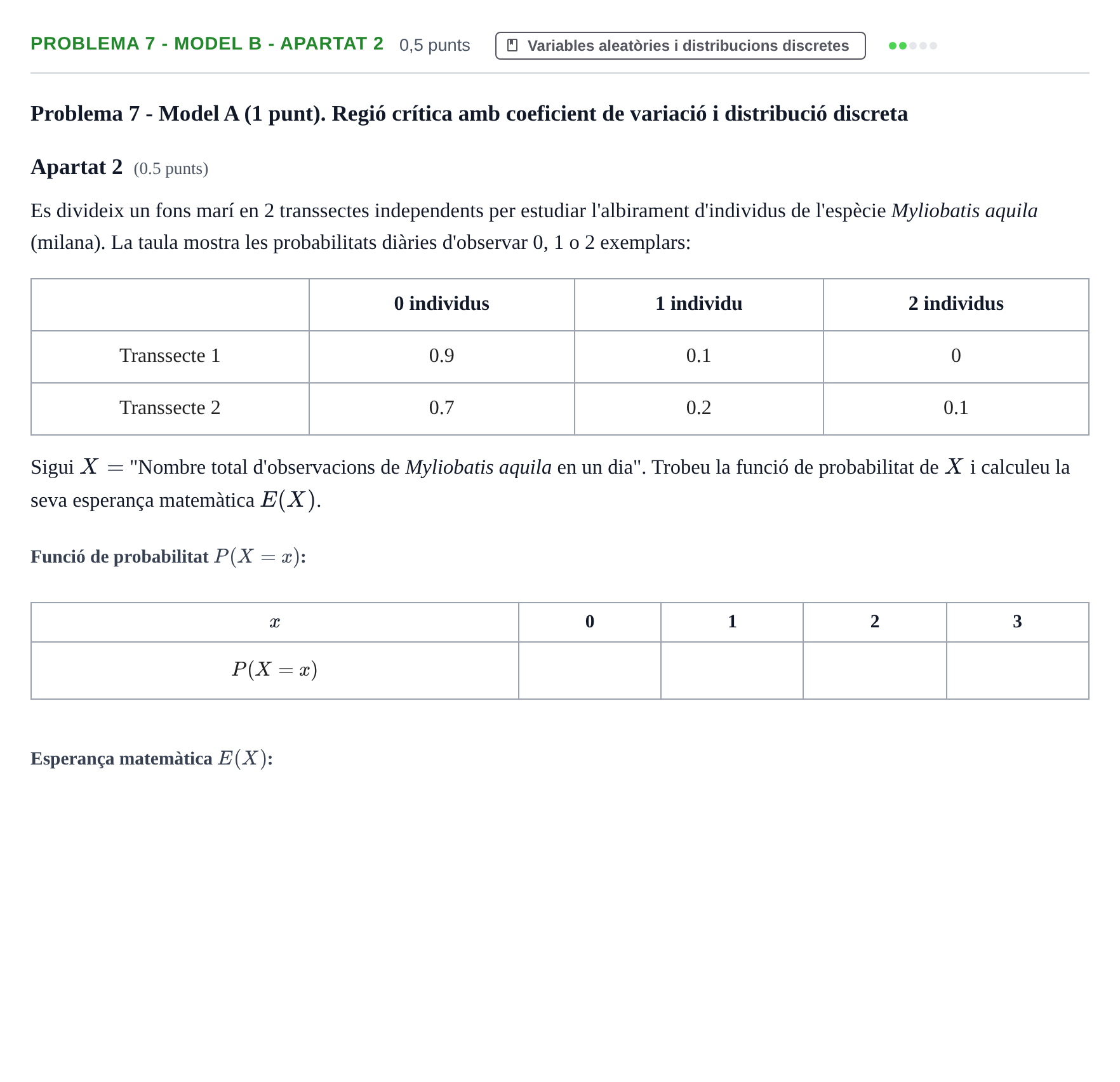 Enunciado: Problema 7 - Model B - Apartat 2 · Estadística UB Juny 2023