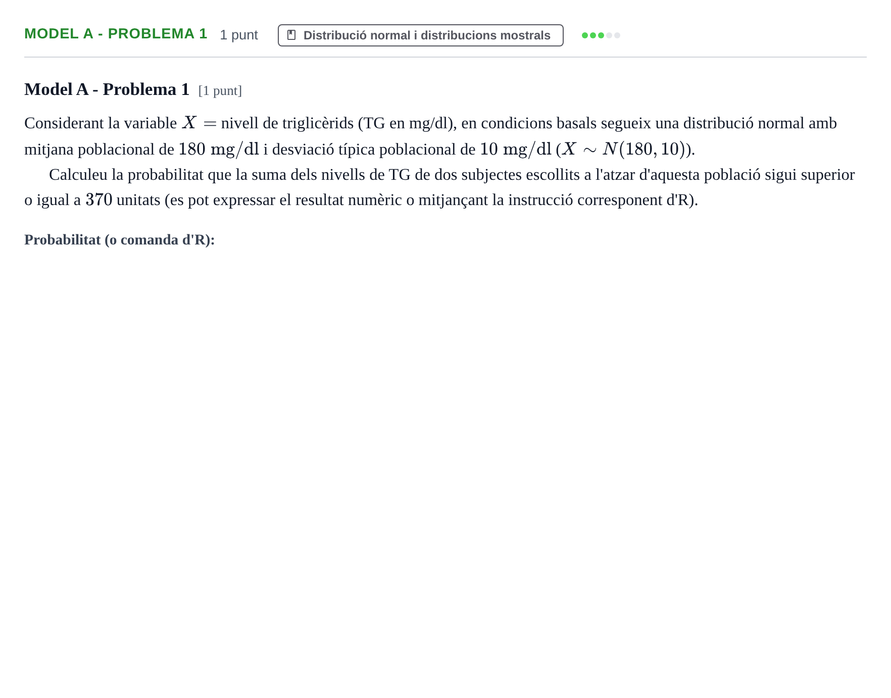Enunciado: Ejercicio Model A - Problema 1 · Estadística UB Exemples 2023