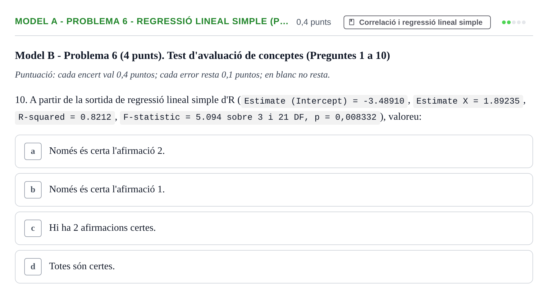 Enunciado: Ejercicio Model A - Problema 6 - Regressió lineal simple (P… · Estadística UB Exemples 2023