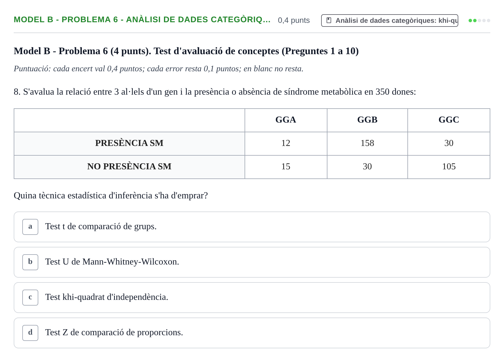 Enunciado: Ejercicio Model B - Problema 6 - Anàlisi de dades categòriq… · Estadística UB Exemples 2023