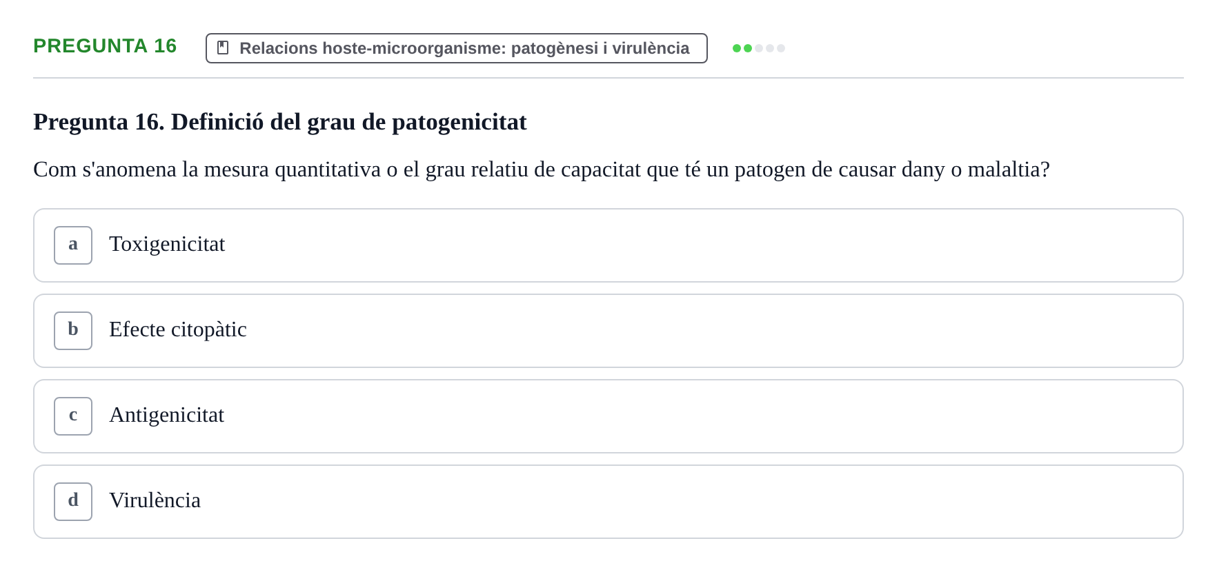 Enunciado: Pregunta 16 · Microbiología UB Juny 2018