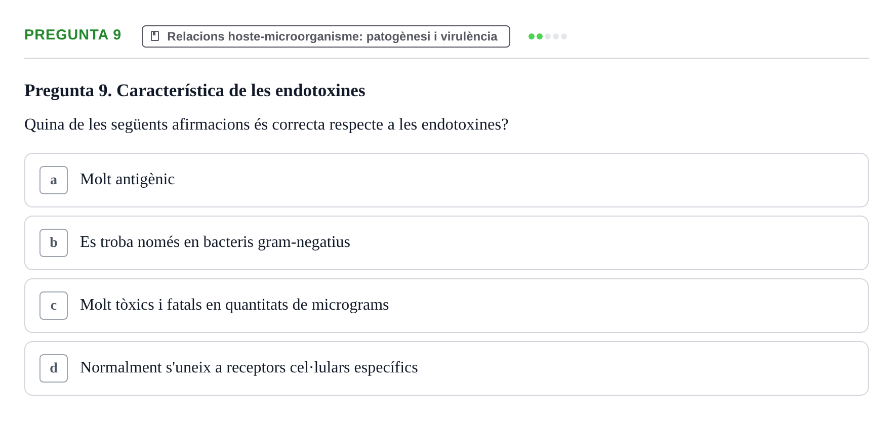 Enunciado: Pregunta 9 · Microbiología UB Juny 2018