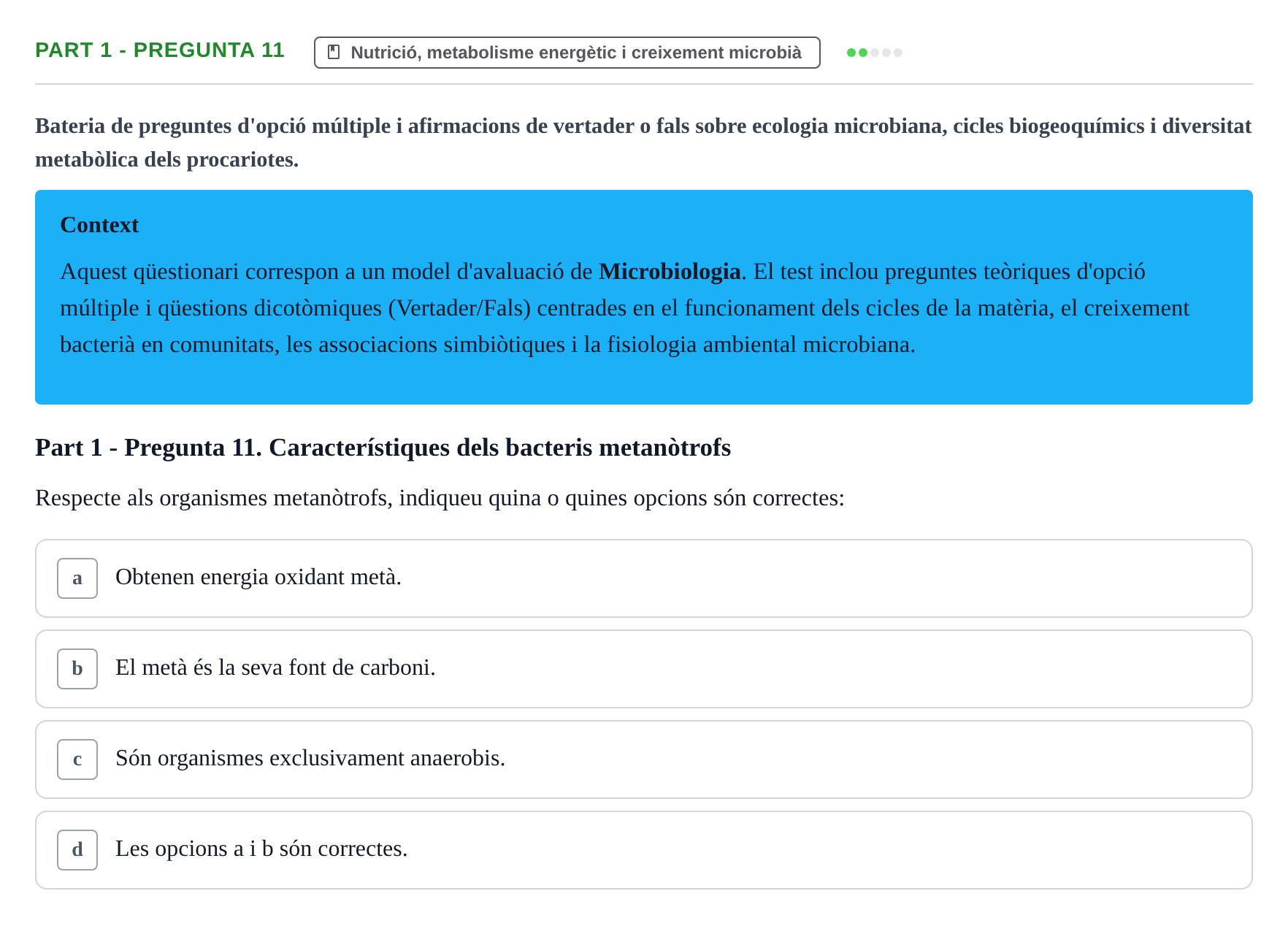Enunciado: Part 1 - Pregunta 11 · Microbiología UB Exemples
