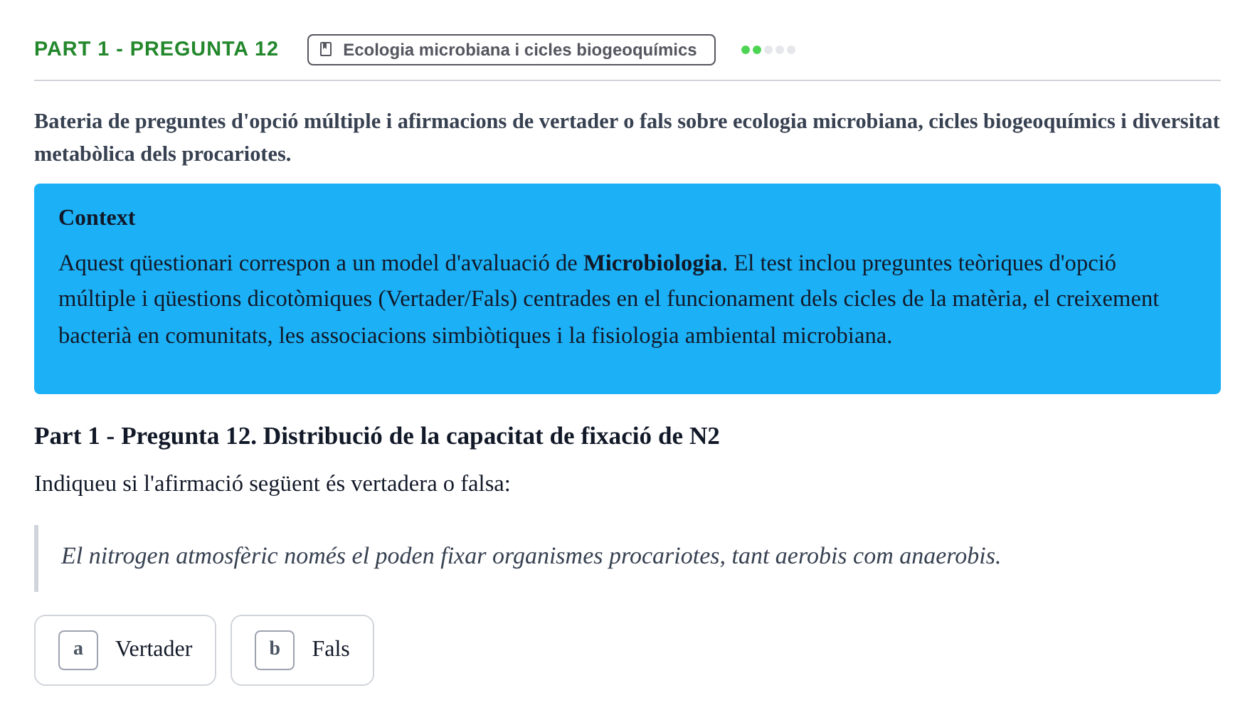 Enunciado: Part 1 - Pregunta 12 · Microbiología UB Exemples