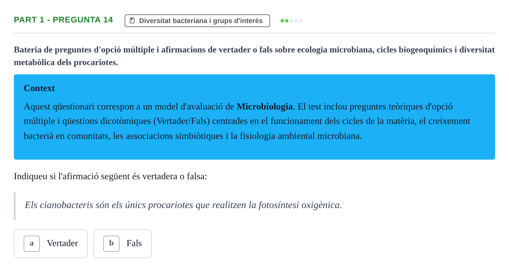 Enunciado: Part 1 - Pregunta 14 · Microbiología UB Exemples