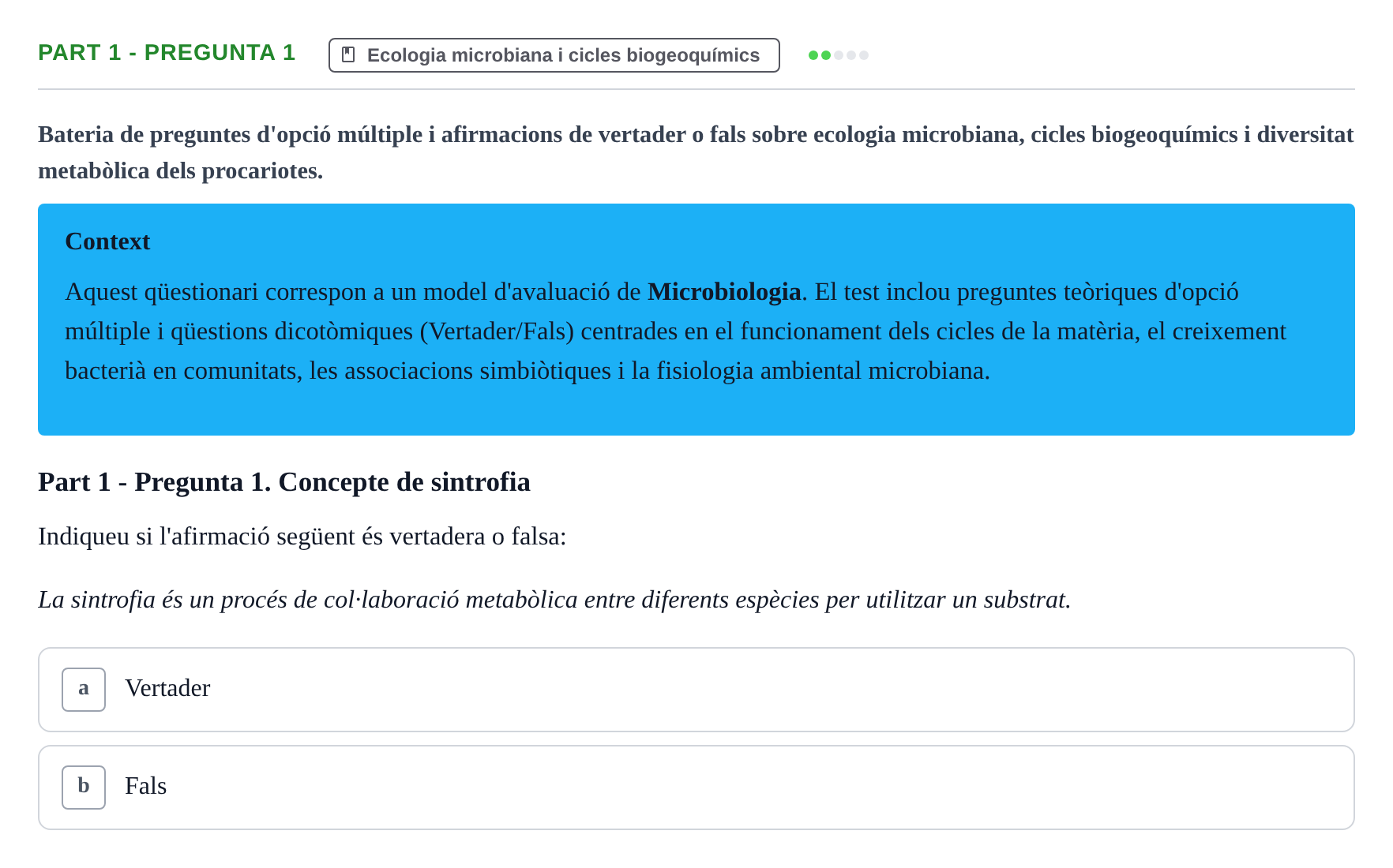 Enunciado: Part 1 - Pregunta 1 · Microbiología UB Exemples