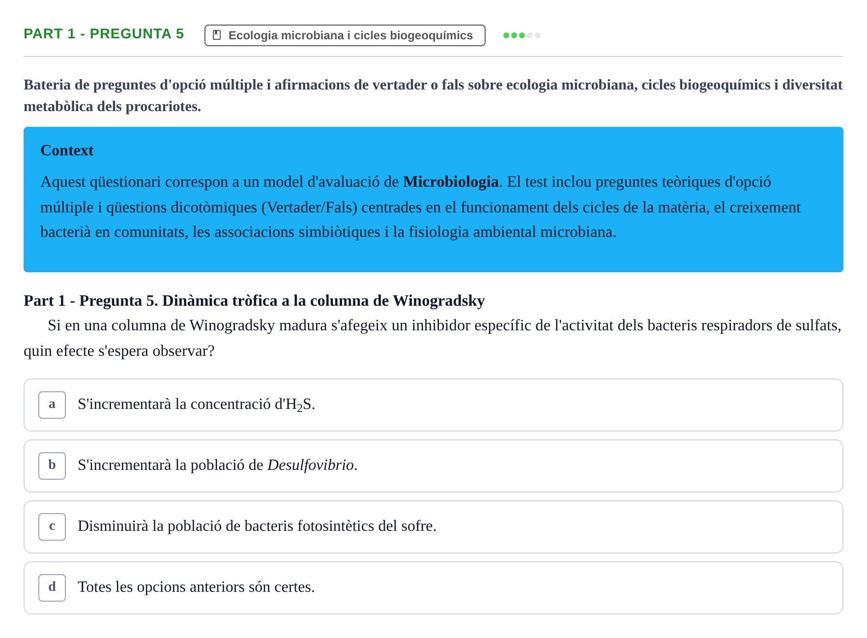 Enunciado: Part 1 - Pregunta 5 · Microbiología UB Exemples