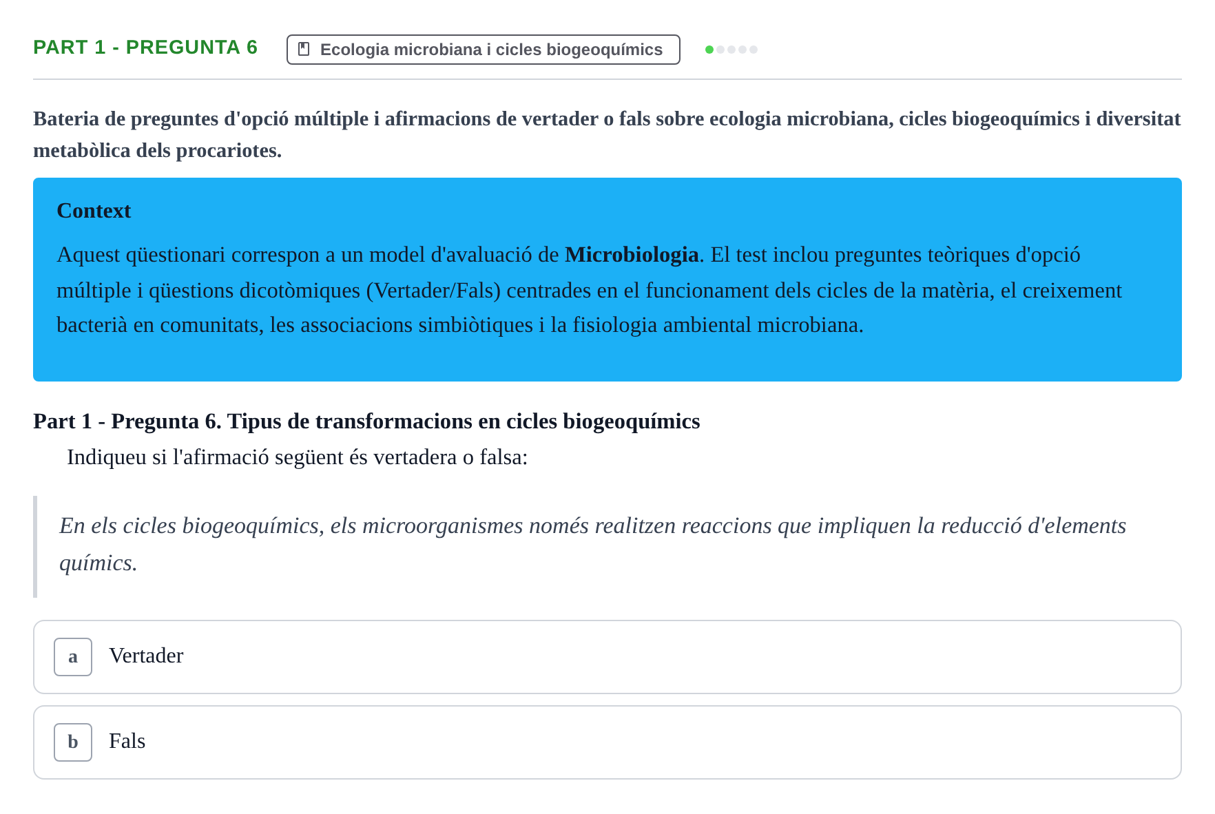 Enunciado: Part 1 - Pregunta 6 · Microbiología UB Exemples